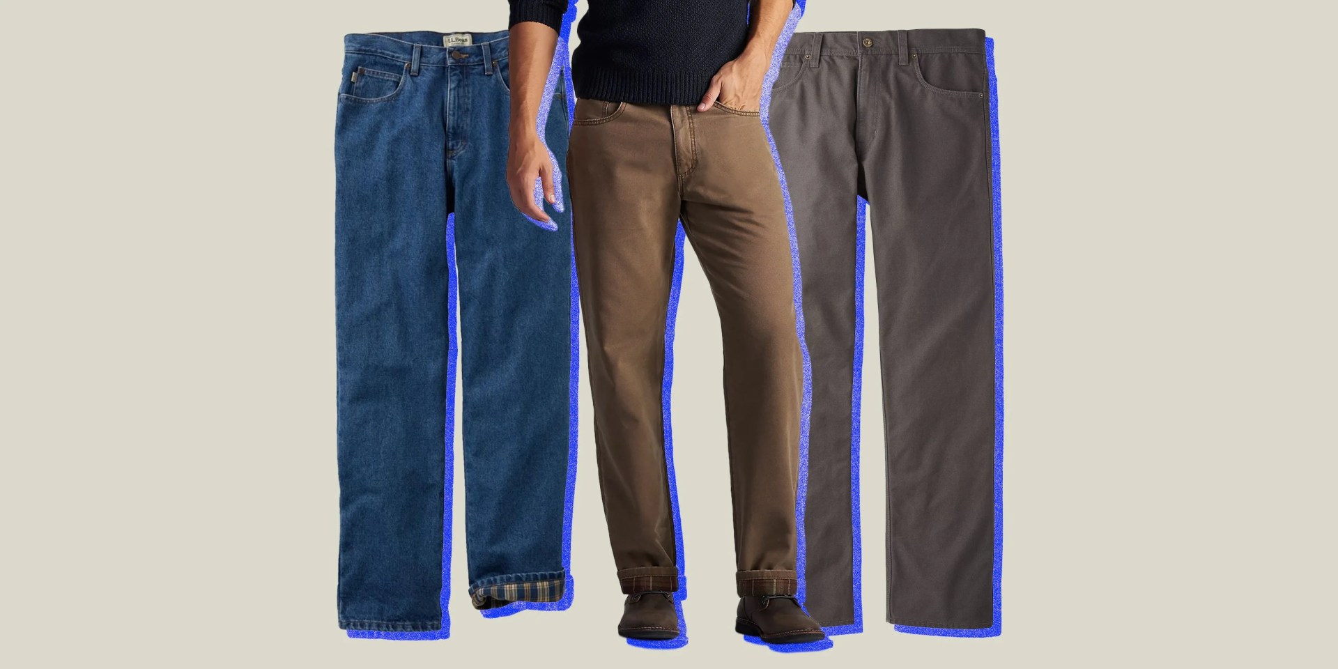 collage of three flannel lined pants
