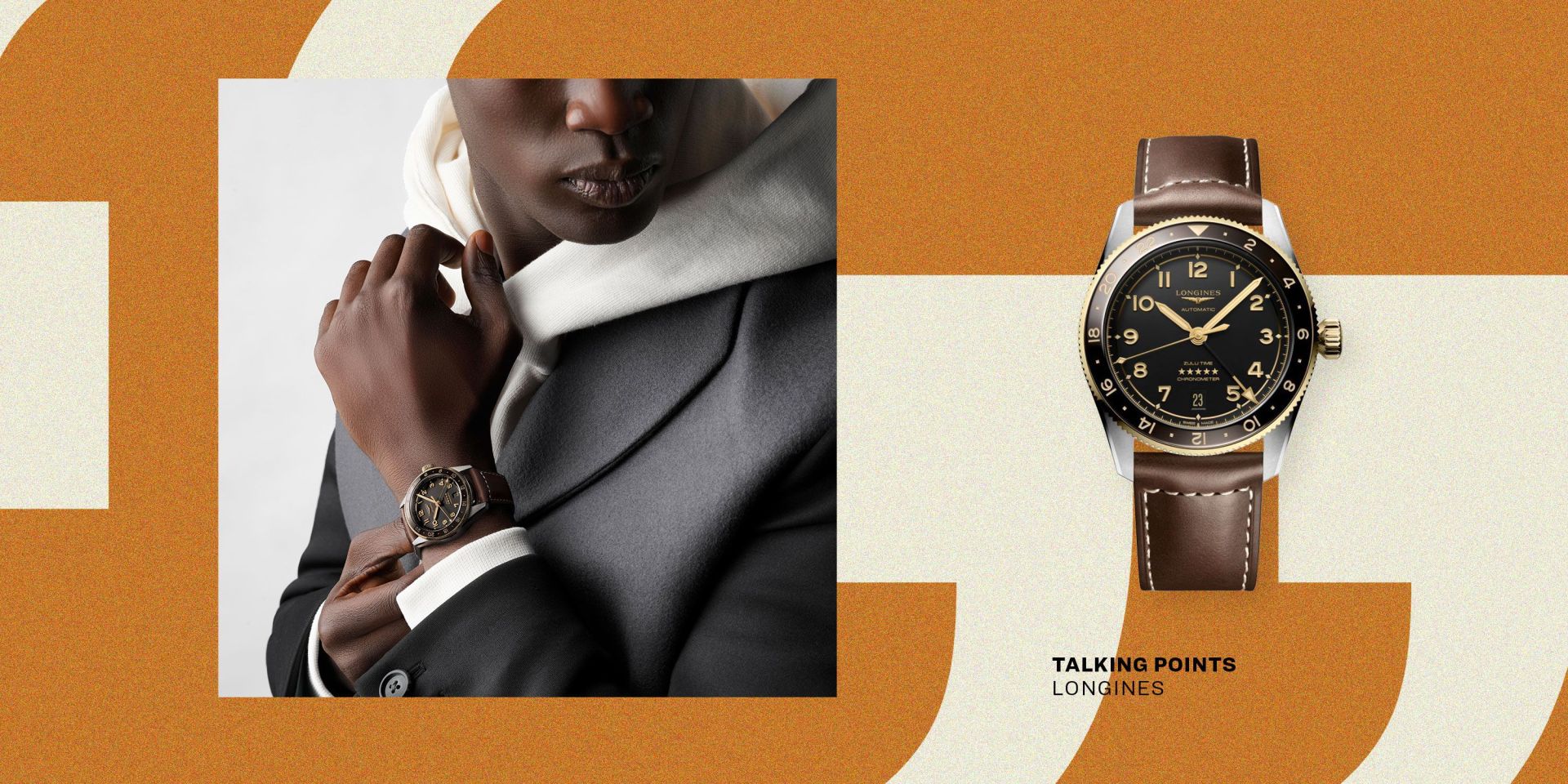 man wearing longines spirit zulu time watch