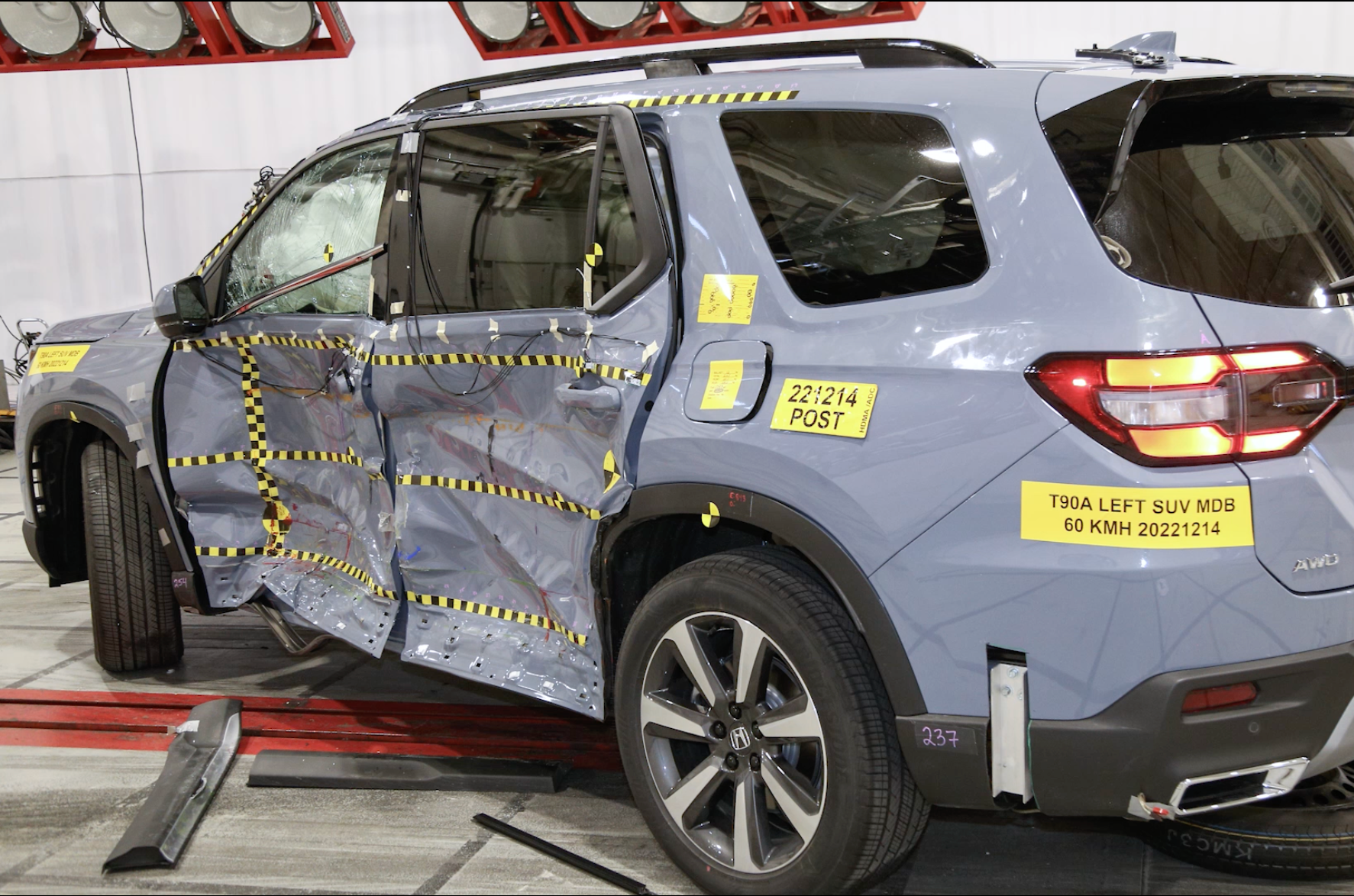 honda pilot viewed from the side post crash testing