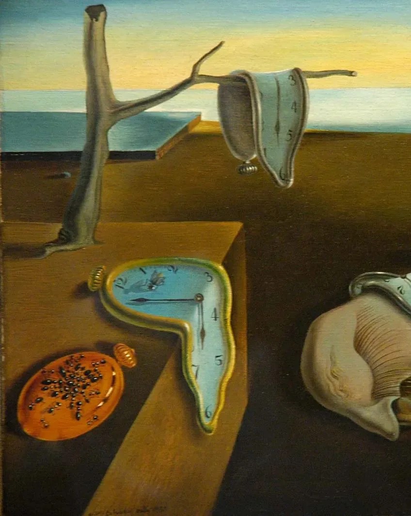 salvador dali the persistence of memory showing three melted clocks