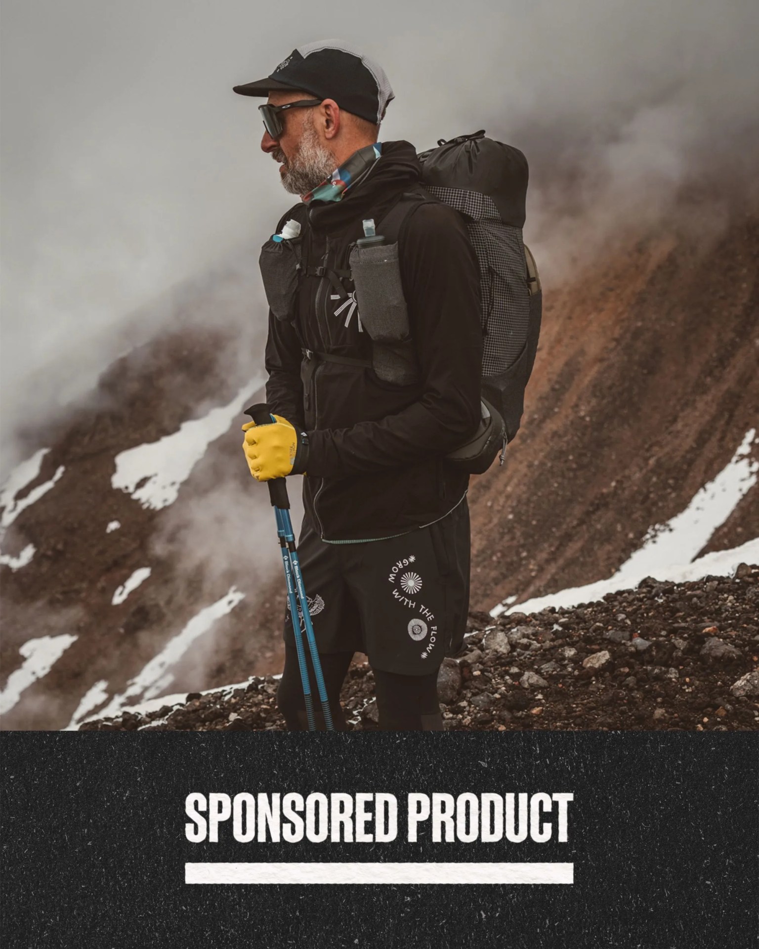 sponsored product man wearing roark run amok collection while hiking