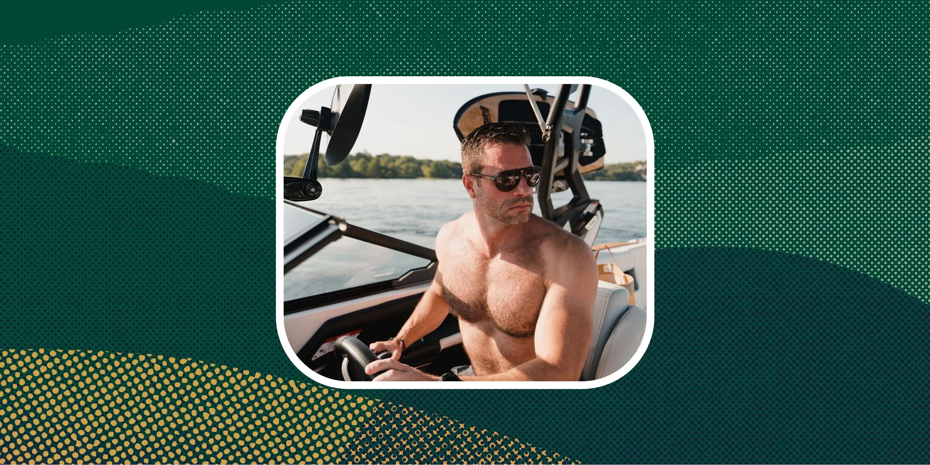 wellcore man wearing sunglasses driving boat