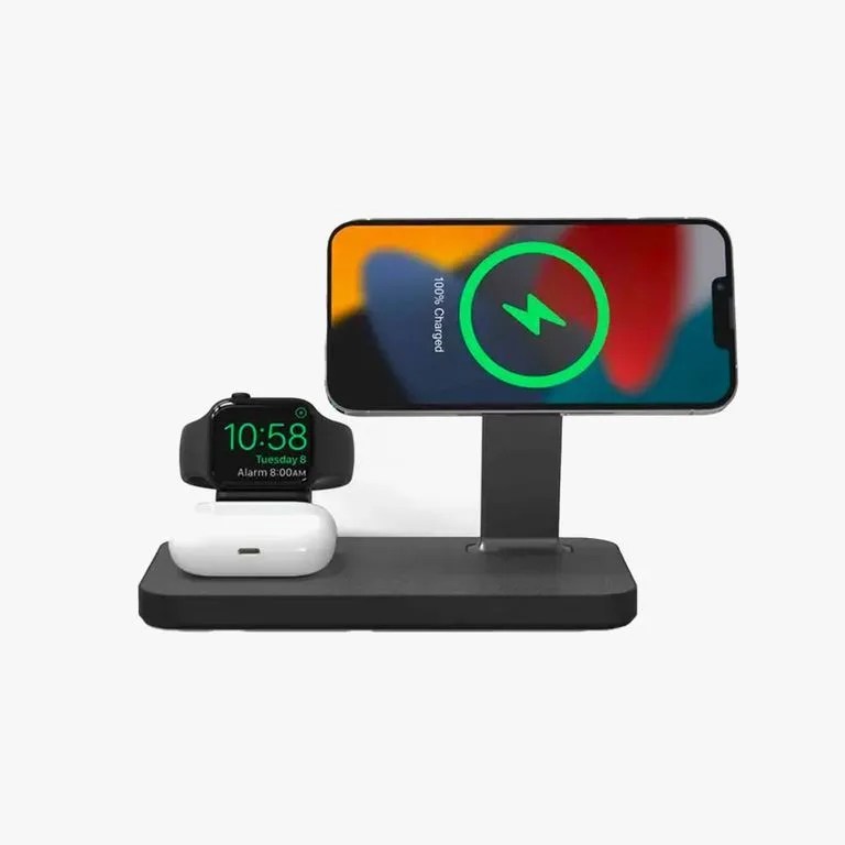 mophie Snap+ 3-in-1, 15w Wireless Charger Compatible with iPhone14, MagSafe, & other Qi Enabled Phones, AirPods, Adapter for Smart Watch (Apple or Galaxy) (Watch Charger Not Included, Attach Your Own)