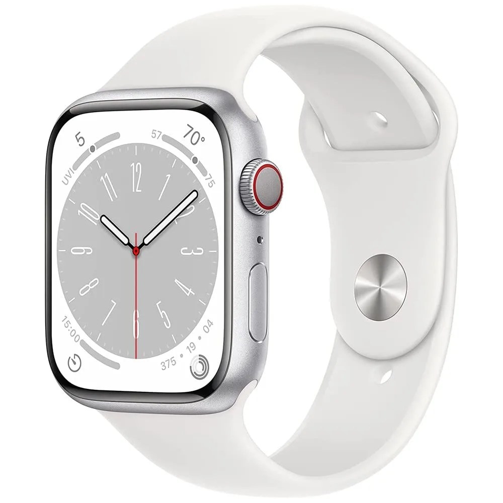 Apple Watch Series 8 (GPS + Cellular, 41mm) - Silver Aluminum Case with White Sport Band (Renewed)