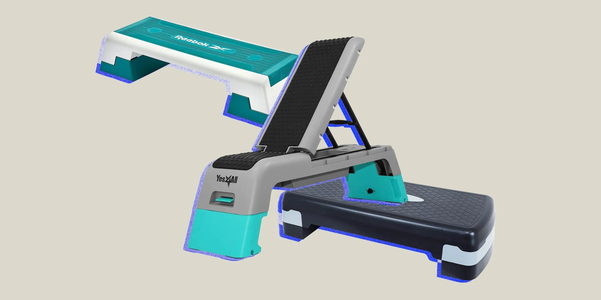 collage of 3 stair steppers