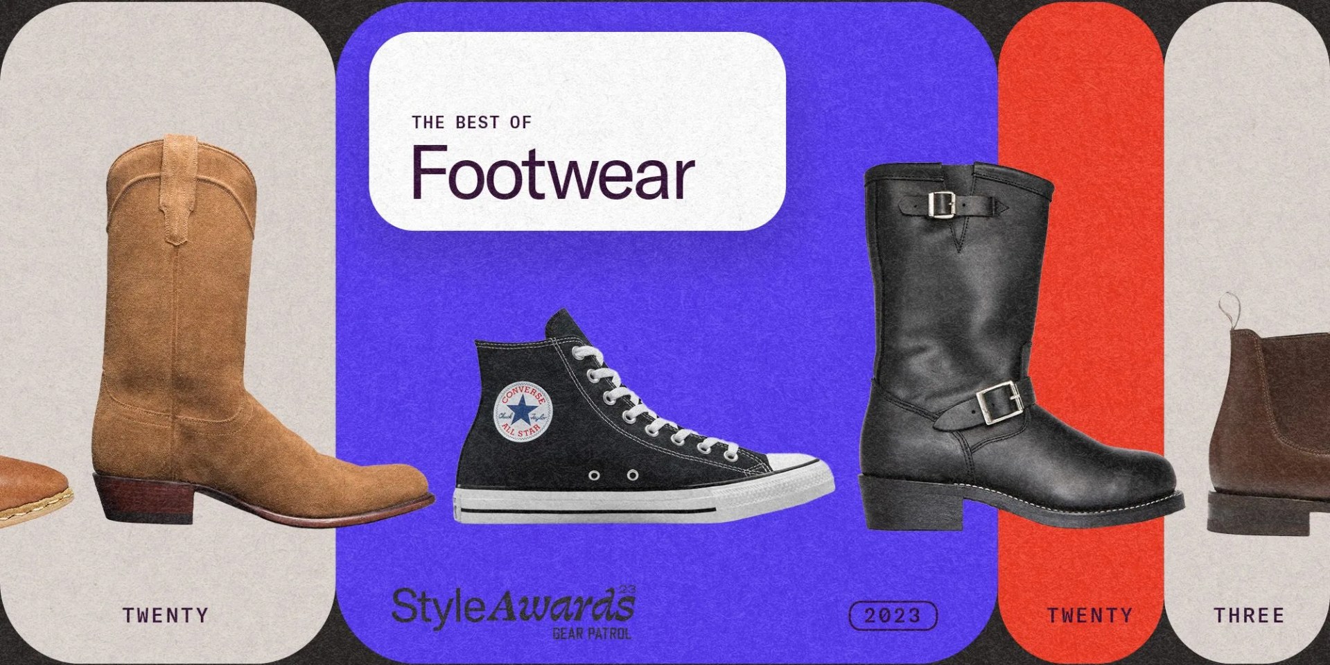 shoes on a graphic background with a title card that says the best of footwear