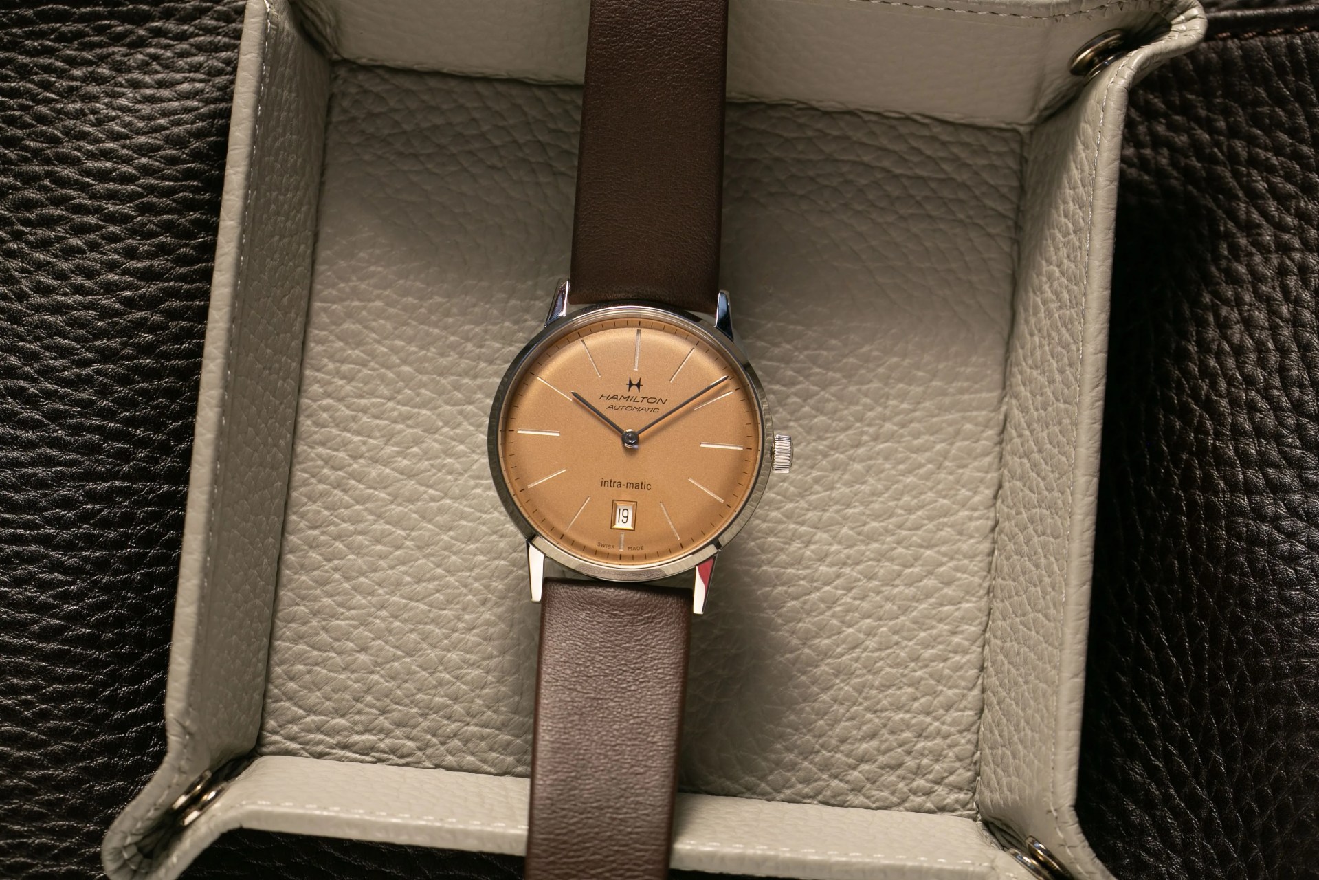 hamilton dress watch on leather strap