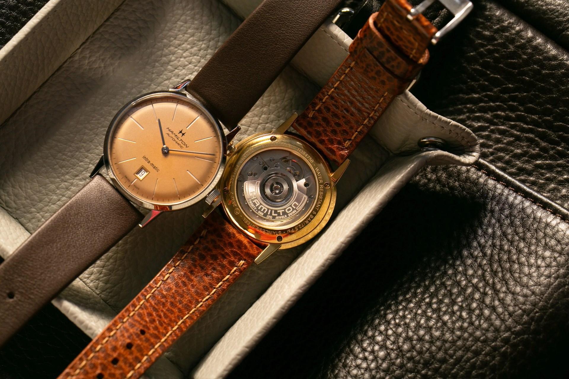 hamilton dress watch on leather strap