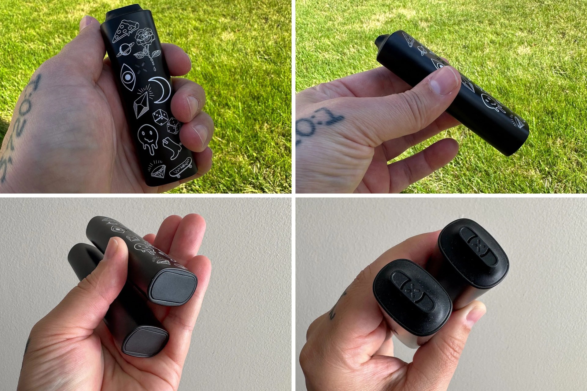 collage of a person holding pax plus and pax mini vapes
