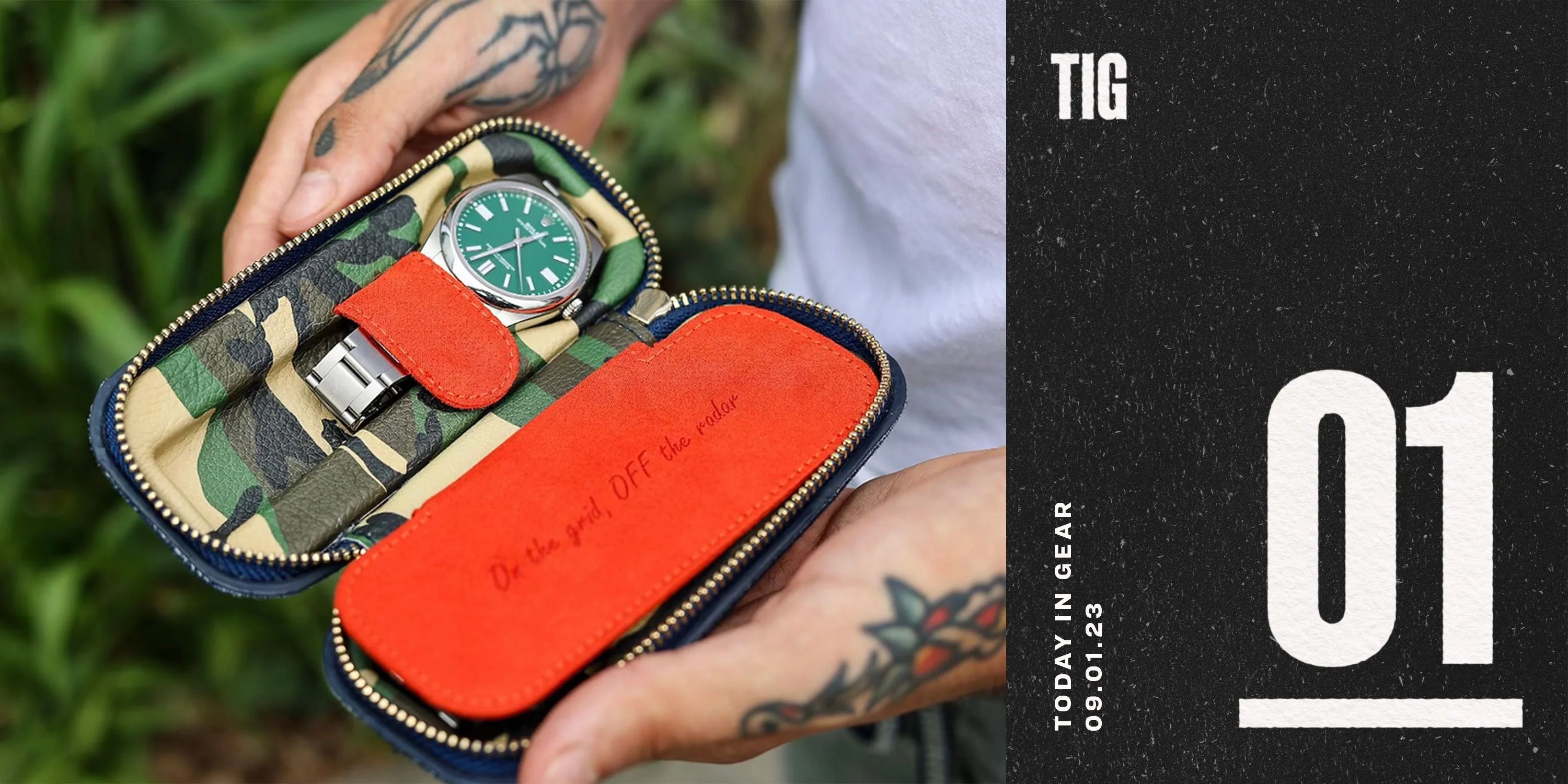 today in gear august 31 2023 man holding wrist check pod the shuttle travel case wcp x wolf collab