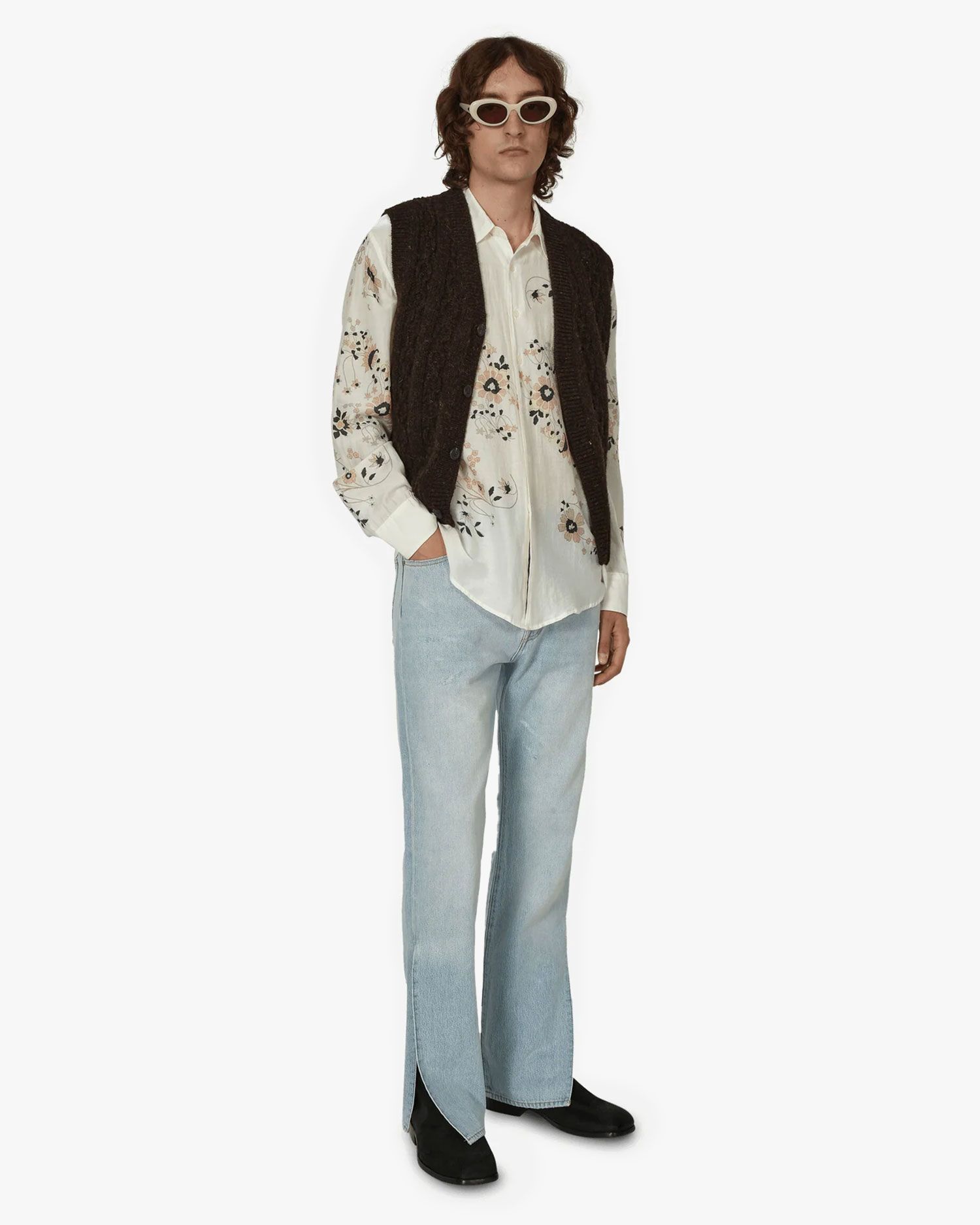 man wearing erl levi's 501 split leg jeans