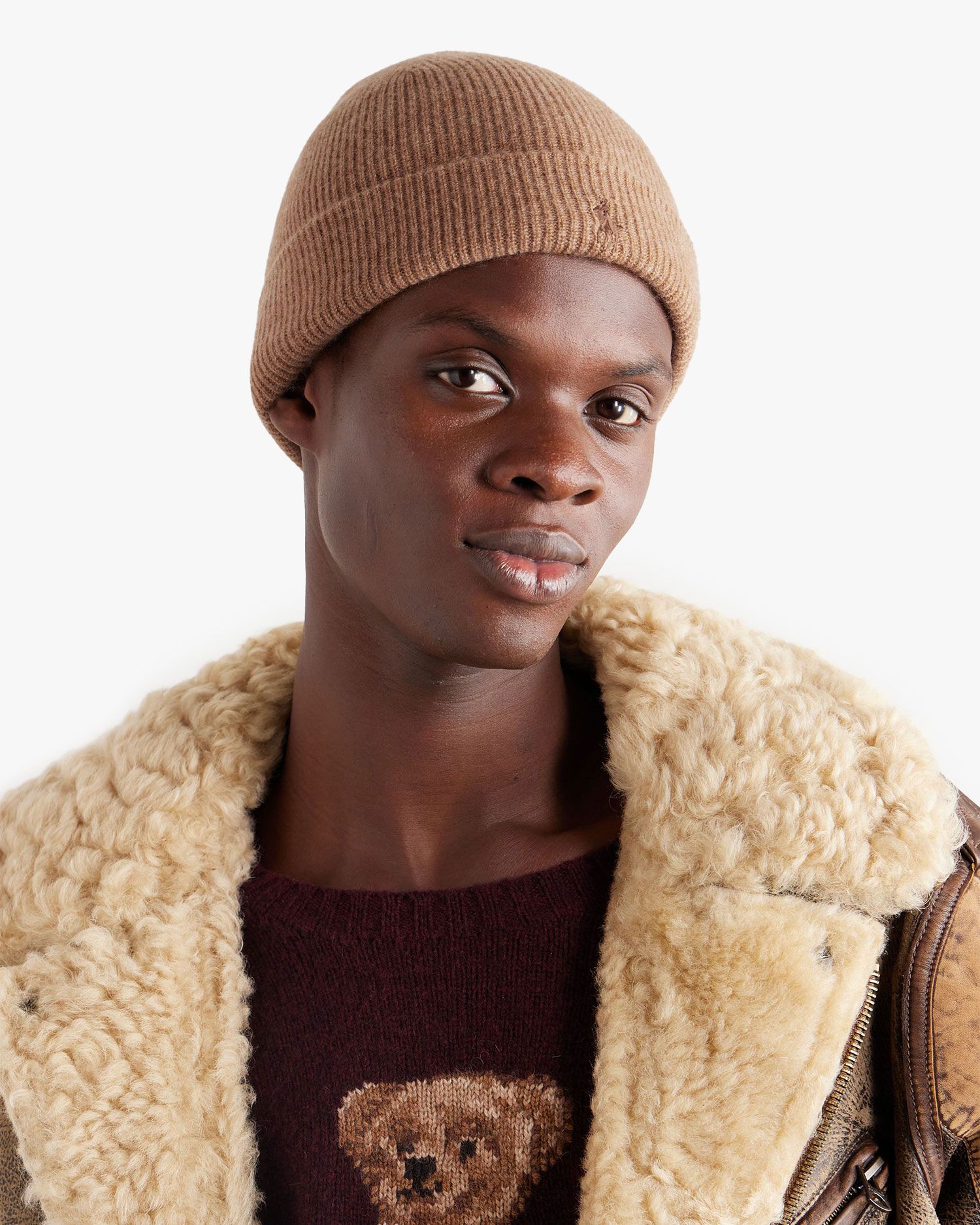 polo ralph lauren logo embroidered ribbed cashmere beanie