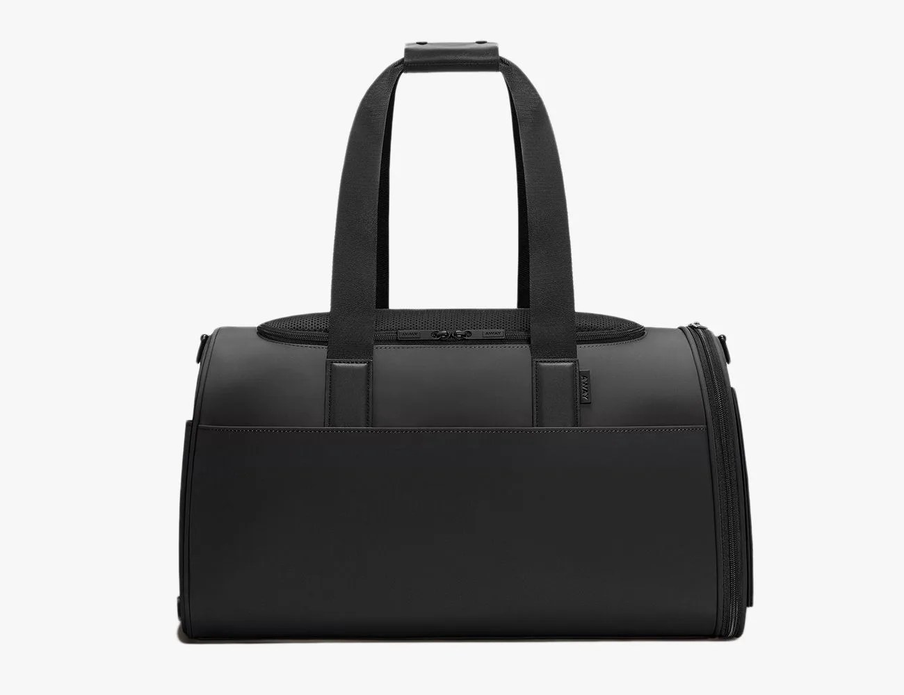 a black cat carrier with a strap
