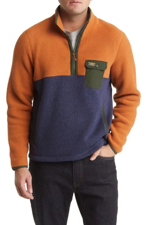 L.L.Bean Sweater Fleece Hybrid Half Zip Pullover in Adobe/Bright Navy at Nordstrom, Size Xxx-Large