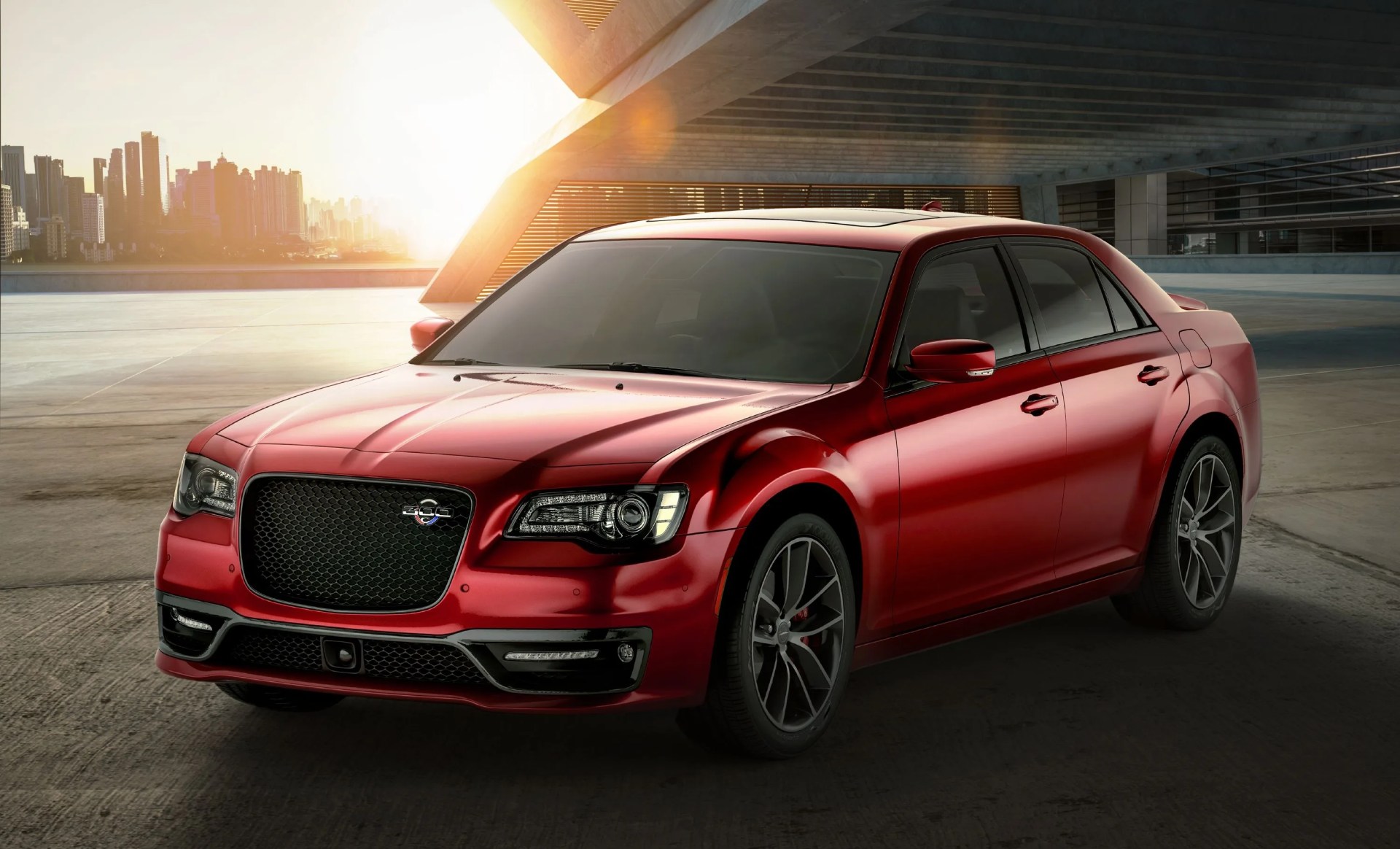 chrysler 300c sedan with urban skyline backdrop