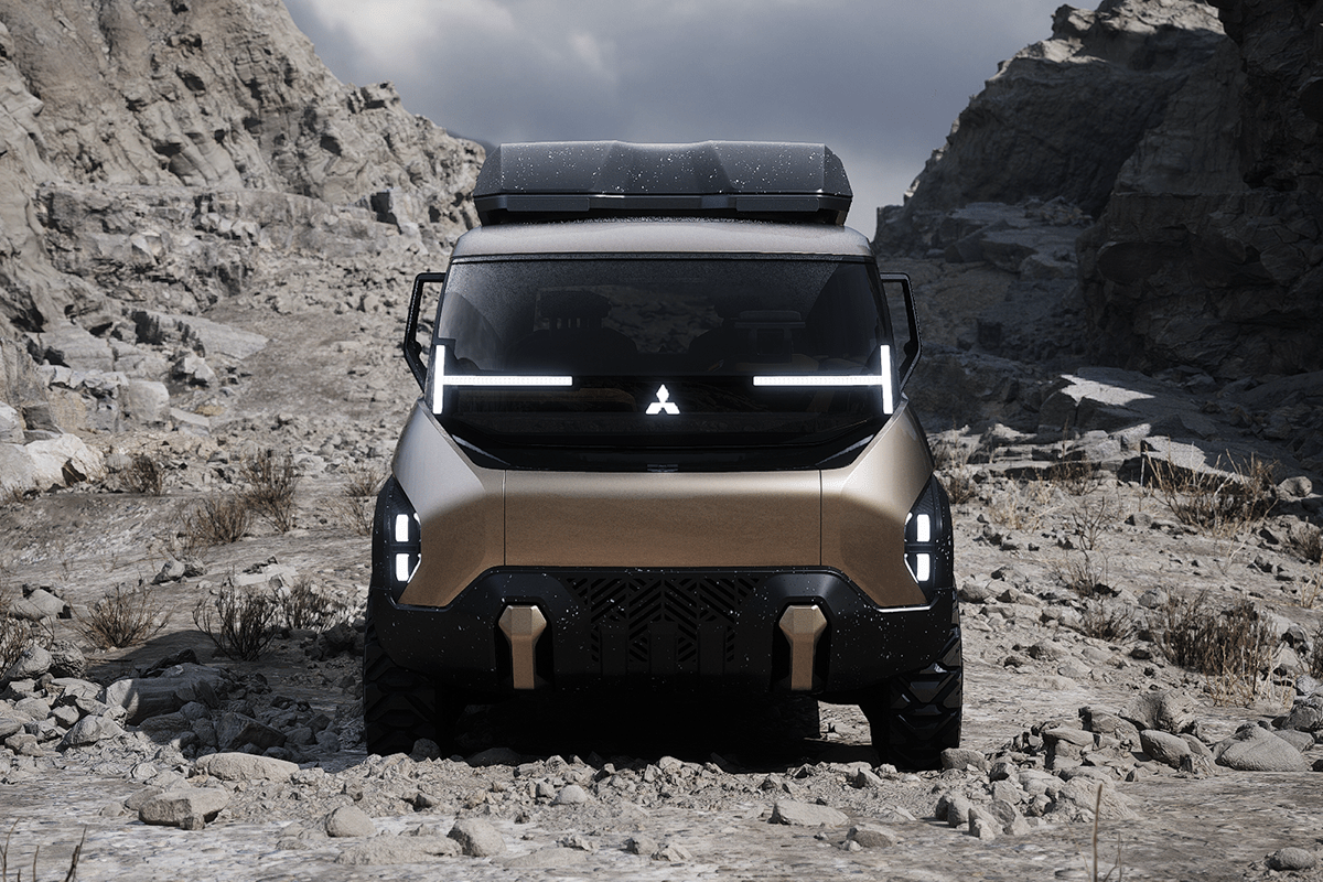 mitsubishi concept parked in a rocky area