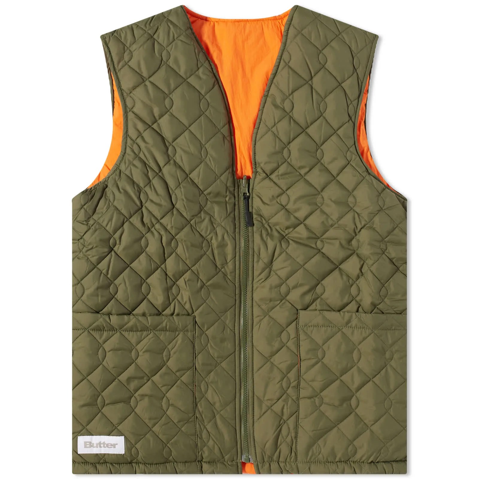butter goods chain link reversible puffer vestarmy orange