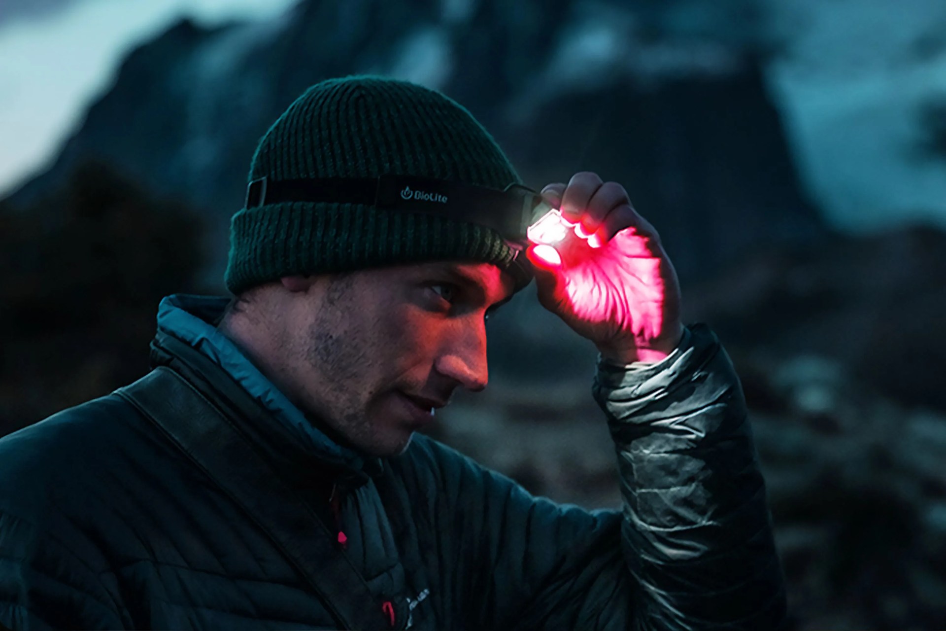 a man wearing a headlamp