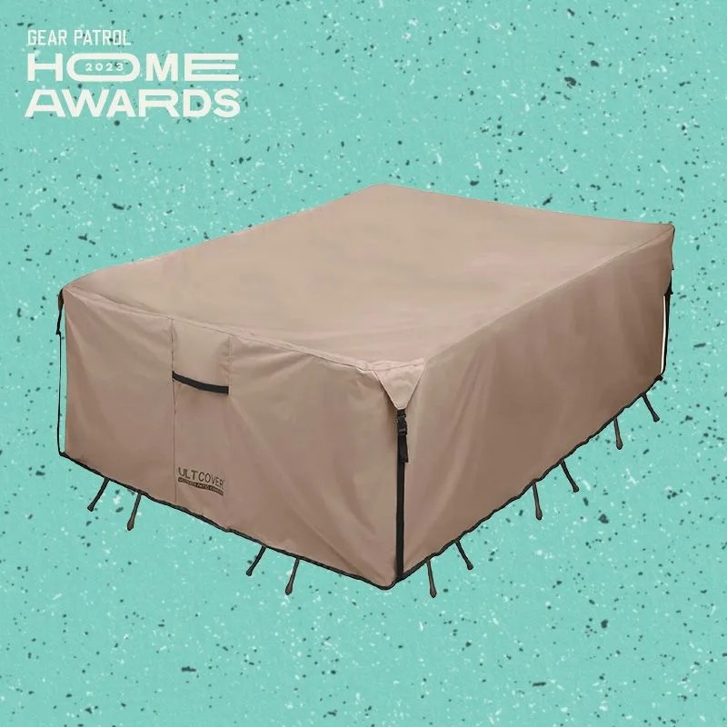 ULTCOVER Rectangular Patio Heavy Duty Table Cover - 600D Tough Canvas Waterproof Outdoor Dining Table and Chairs General Purpose Furniture Cover Size 88L x 62W x 28H inch