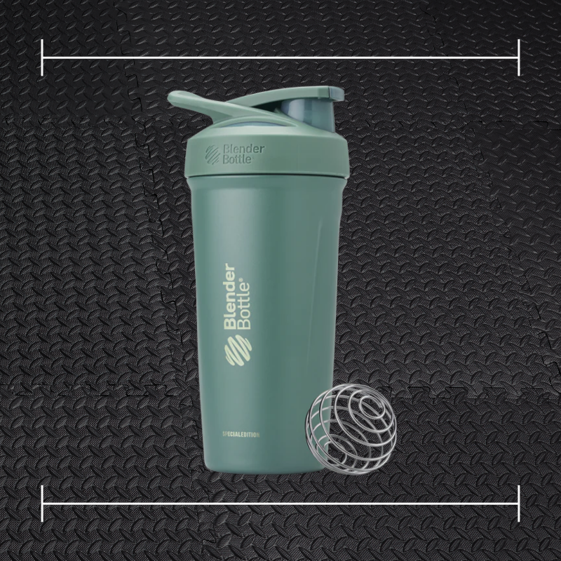 BlenderBottle Strada Shaker Cup Insulated Stainless Steel Water Bottle with Wire Whisk, 24-Ounce, Black