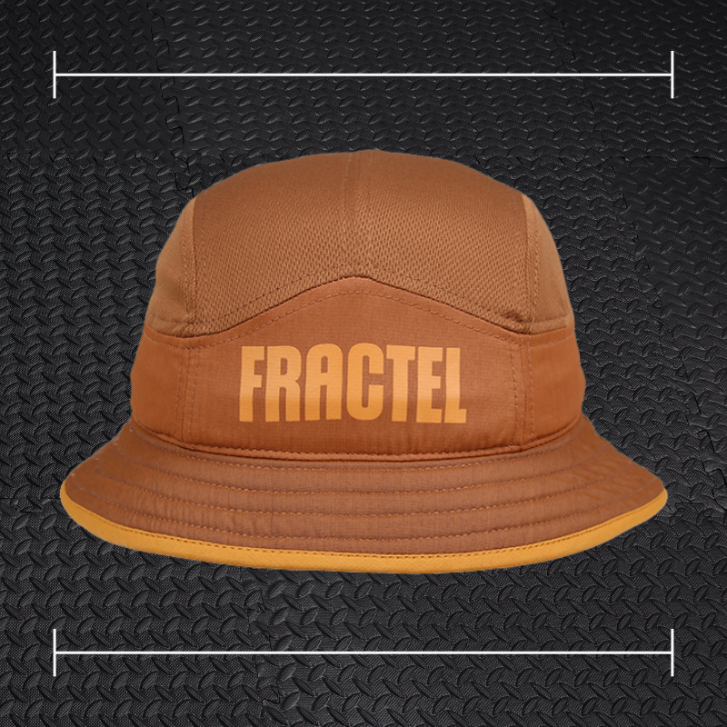 a brown hat with a yellow logo