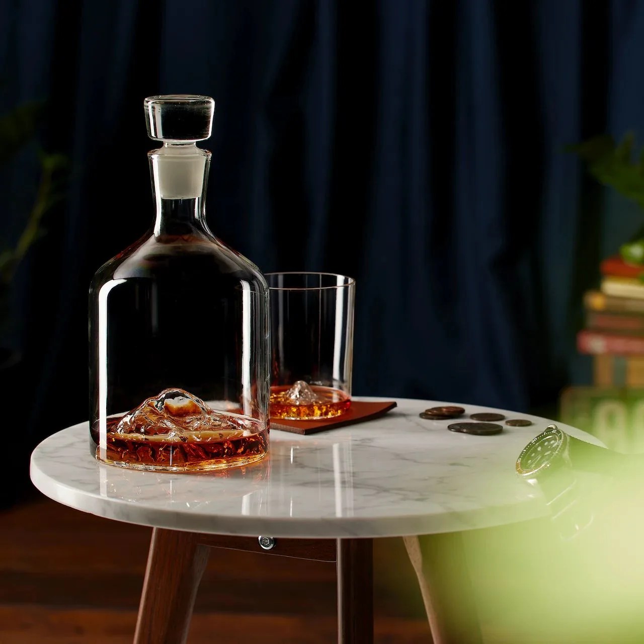 whiskey peaks half dome decanter in clear on a table