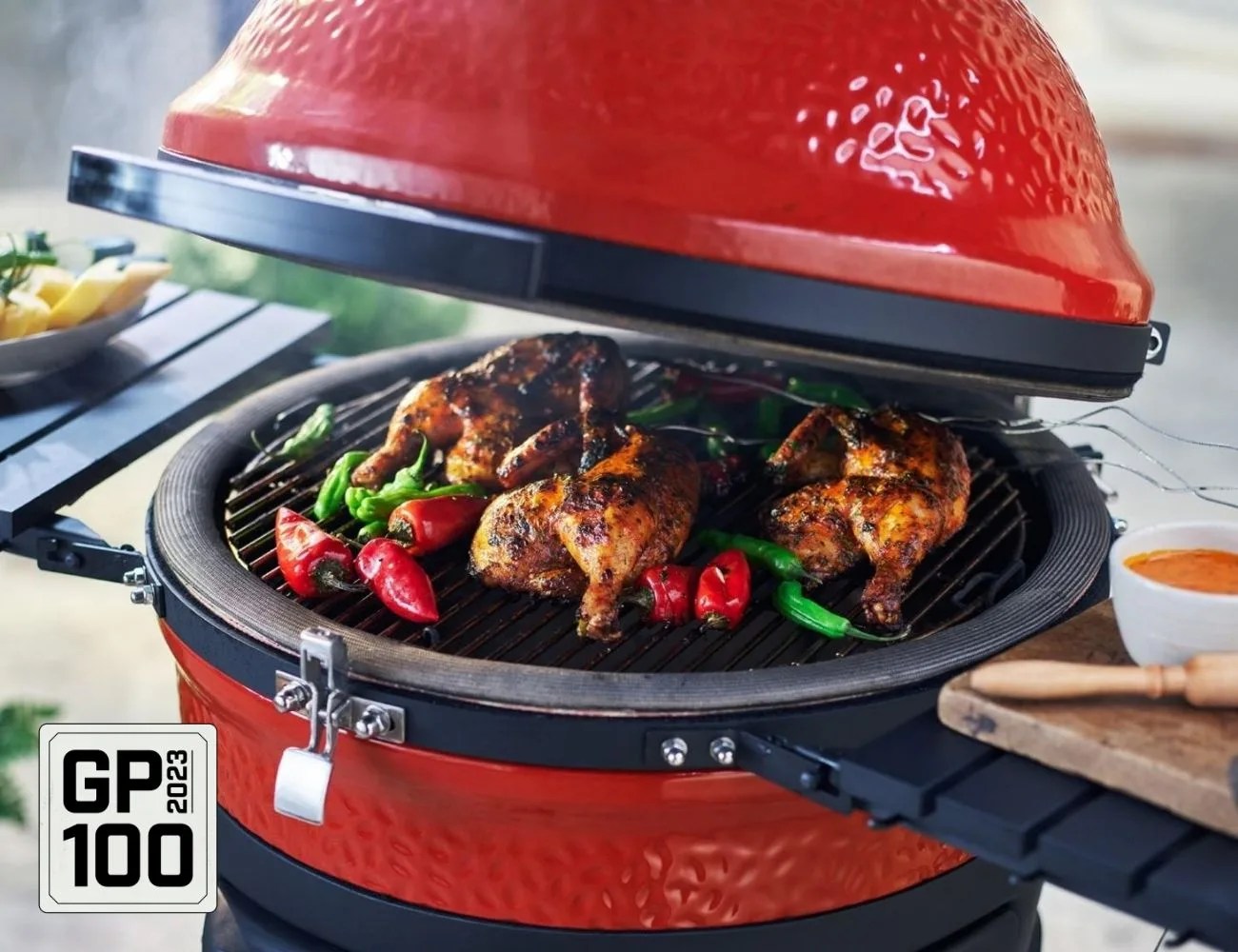 a grill with meat and vegetables