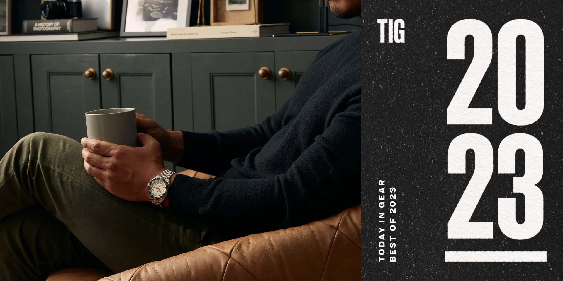 today in gear best of 2023 a person sitting holding a coffee cup and wearing a jack mason watch