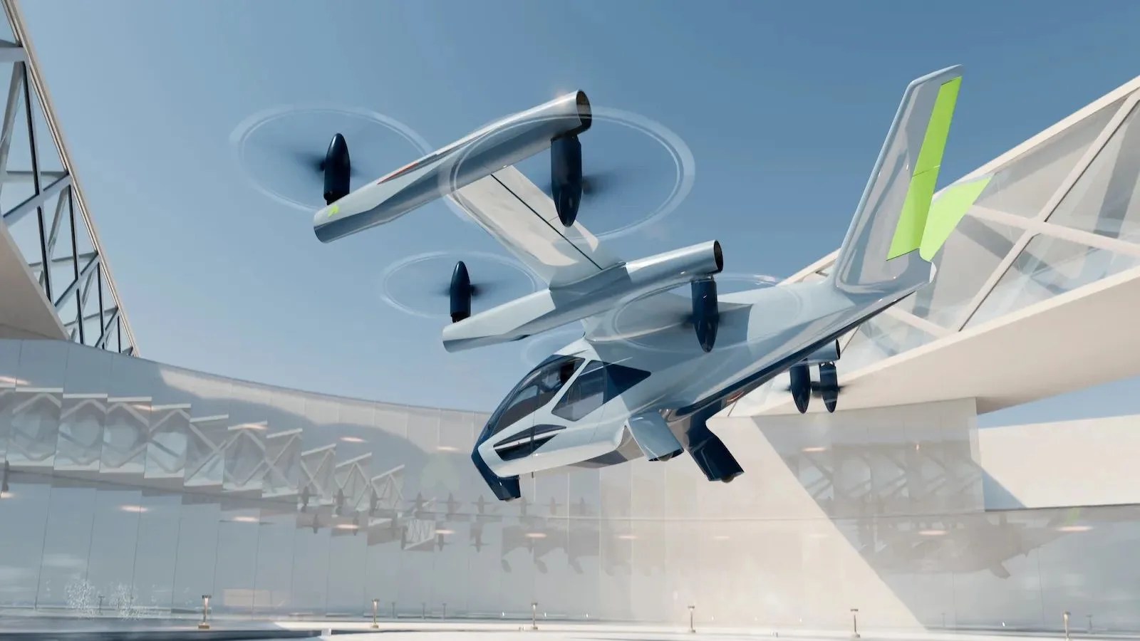 a plane flying over a building