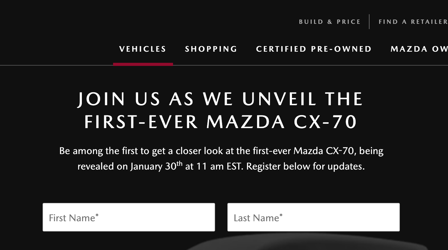 screen shot of mazda canada website