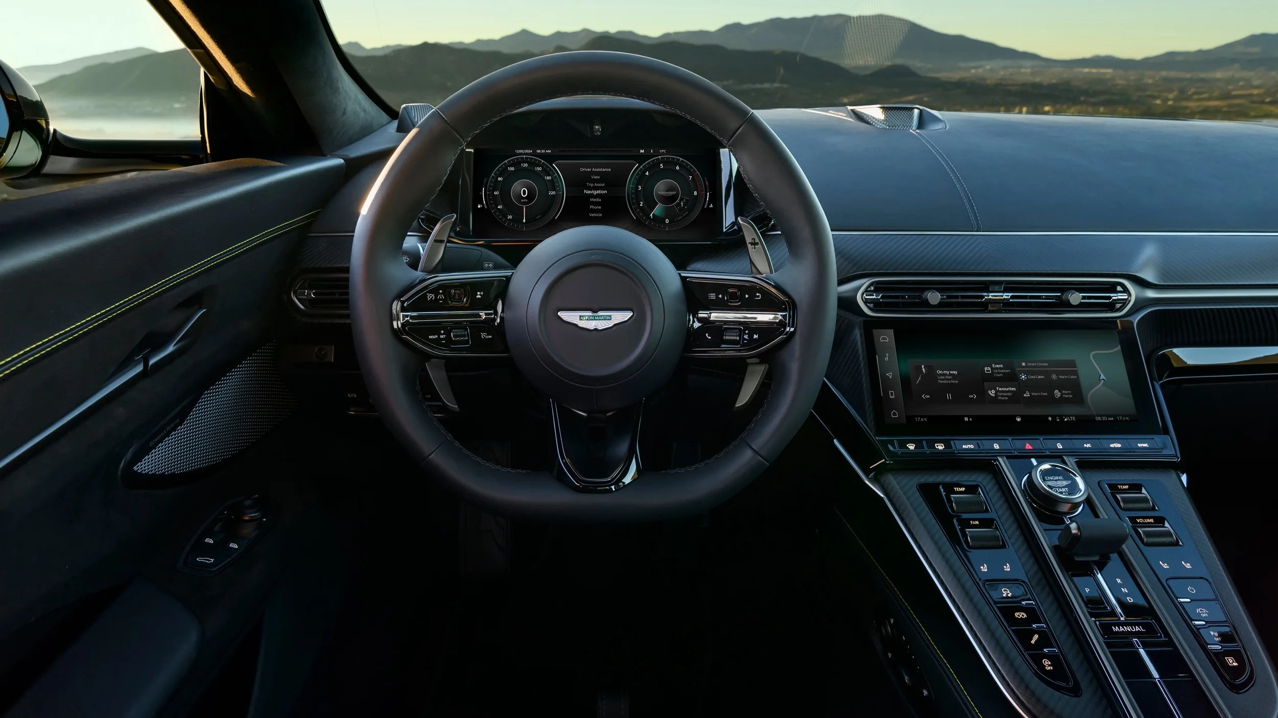 the steering wheel and dashboard of a 2024 aston martin vantage