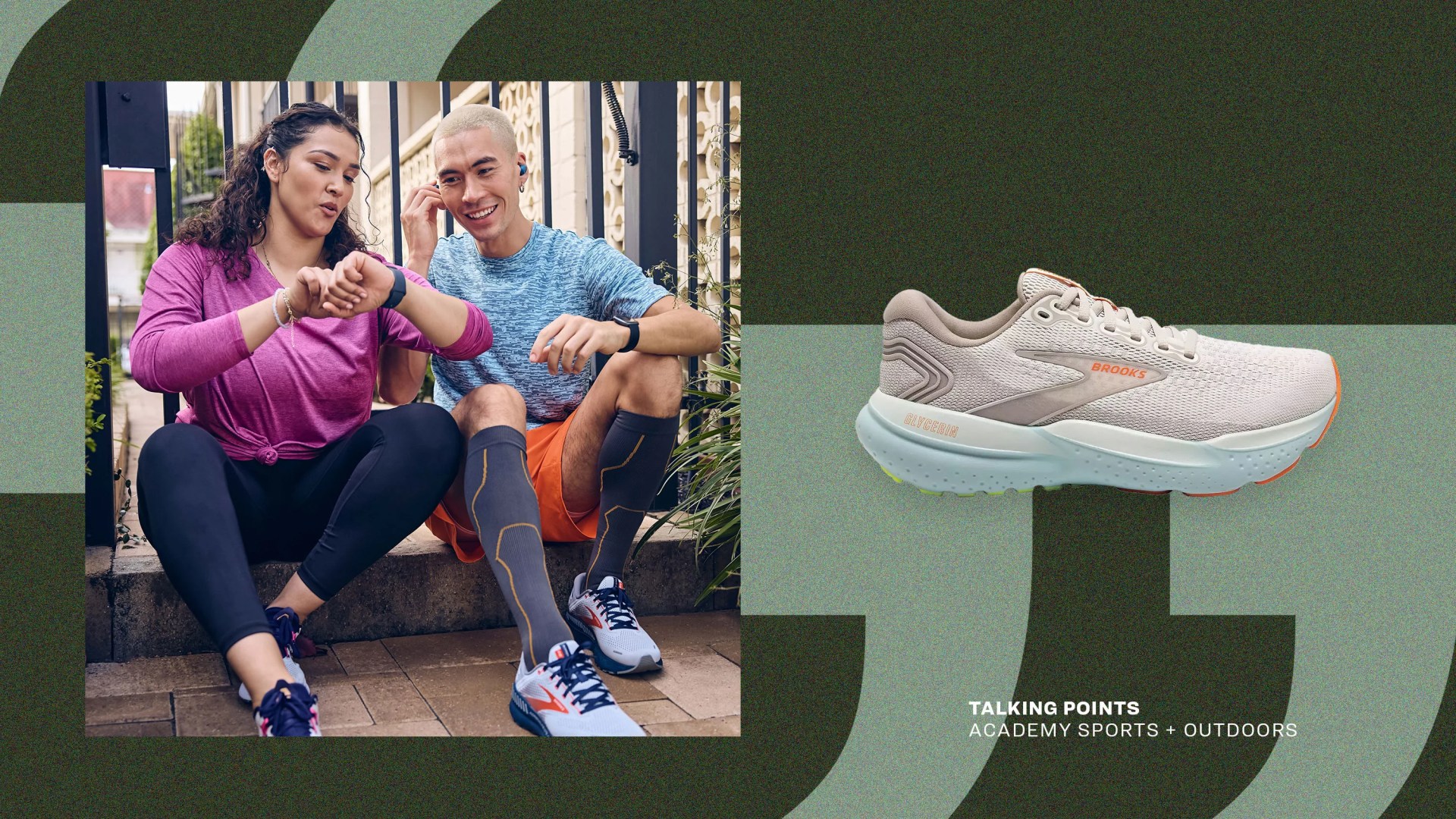 talking points Academy Sports + Outdoors a man and woman sitting down looking at a smart watch