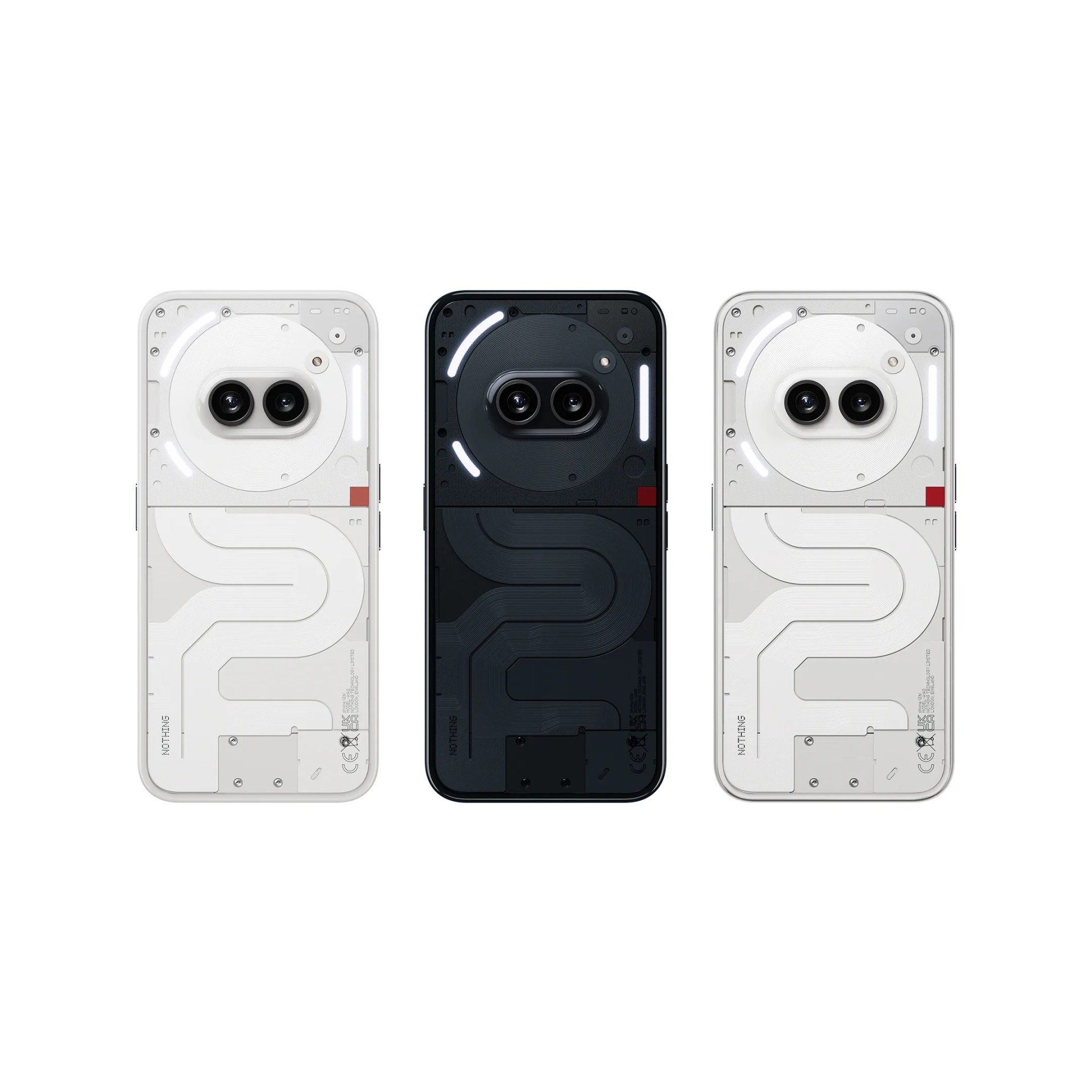 three nothing phones on a white background