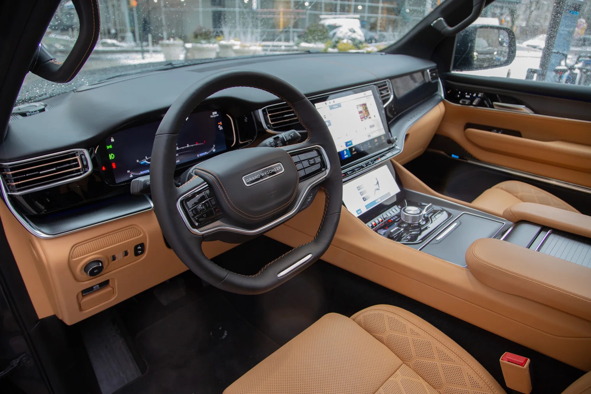 steering wheel dashboard and front seats of a 2024 jeep grand wagoneer l