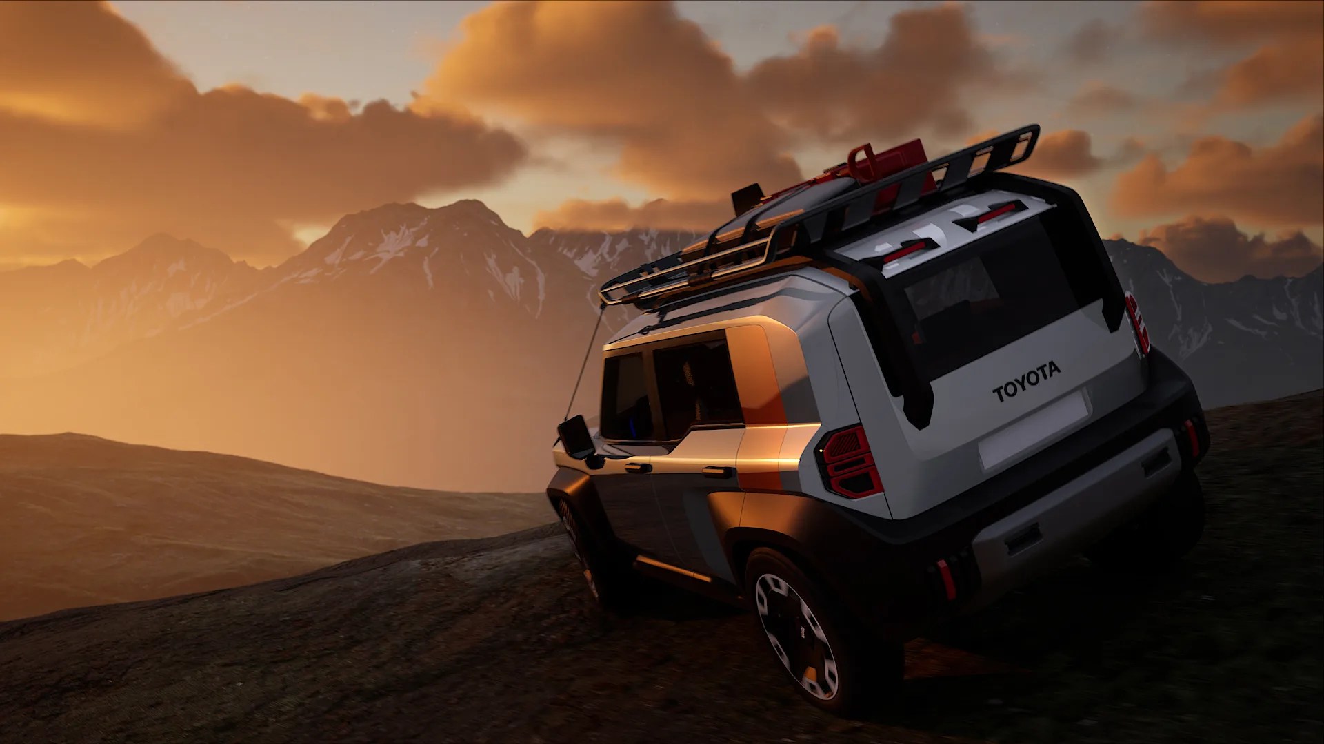 land cruiser fj rendering on a mountain