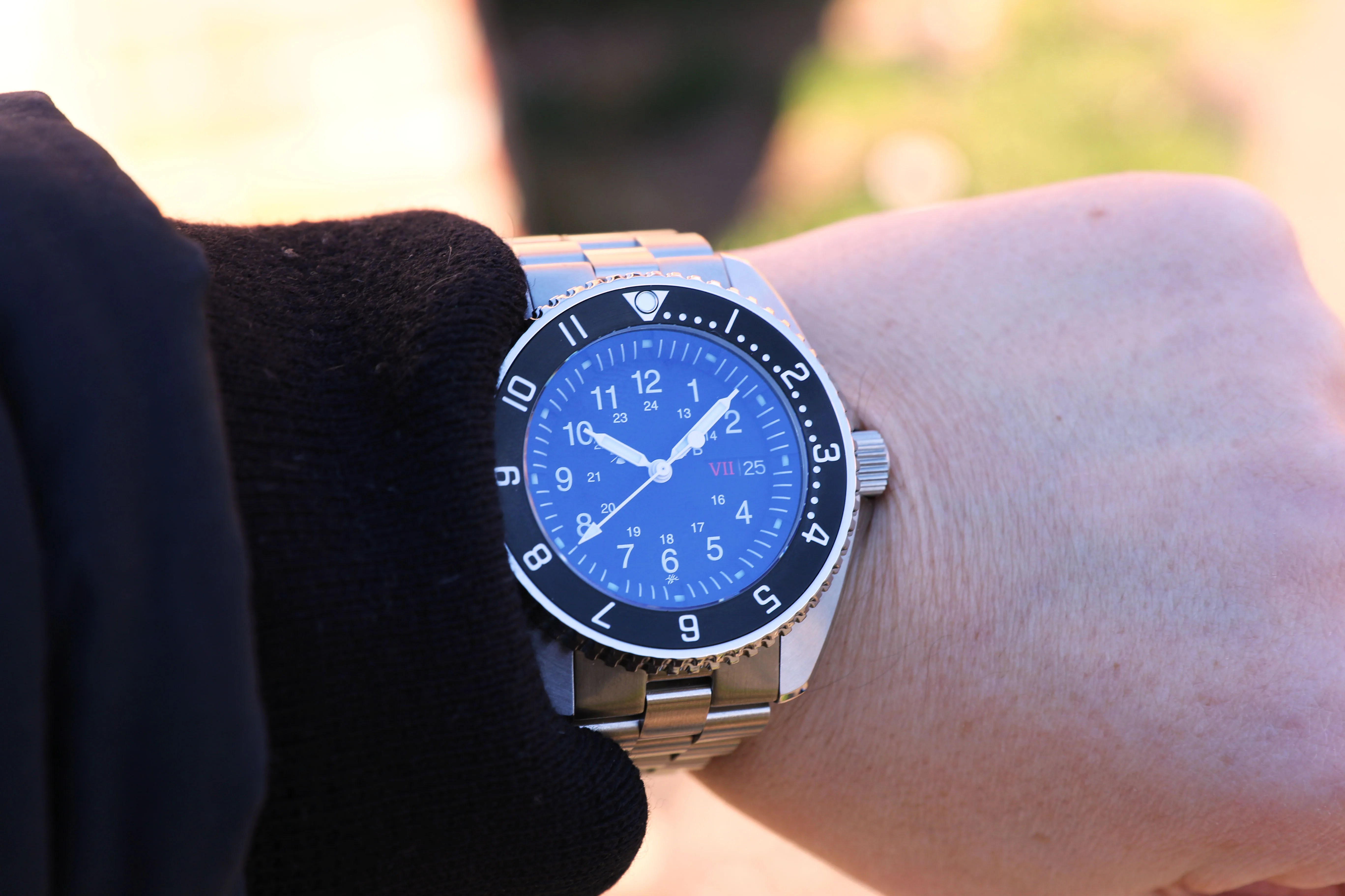 black tornek rayville watch on mans wrist