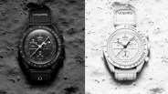 black and white moonswatches on the surface of the moon