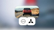 Back of Maverick Pickup Truck with Nissan and Mitsubishi Logos Below in Bubble