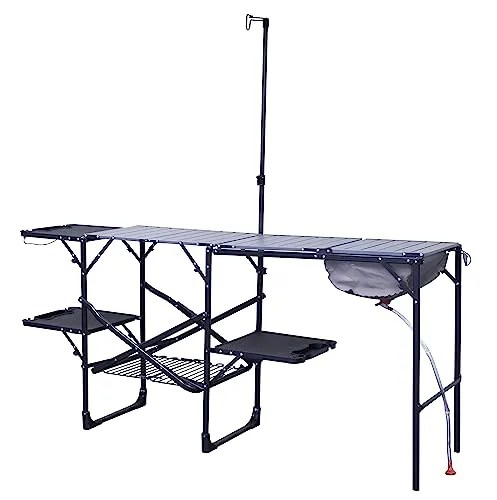 GSG Camp Tables Portable Foldable Height Adjustable Folding Table with Umbrella Hole, Easy to Install Clean for Portable Outdoor Picnic Party Dining D Height Adjustable Small Folding Table with Carry Bag | Folding