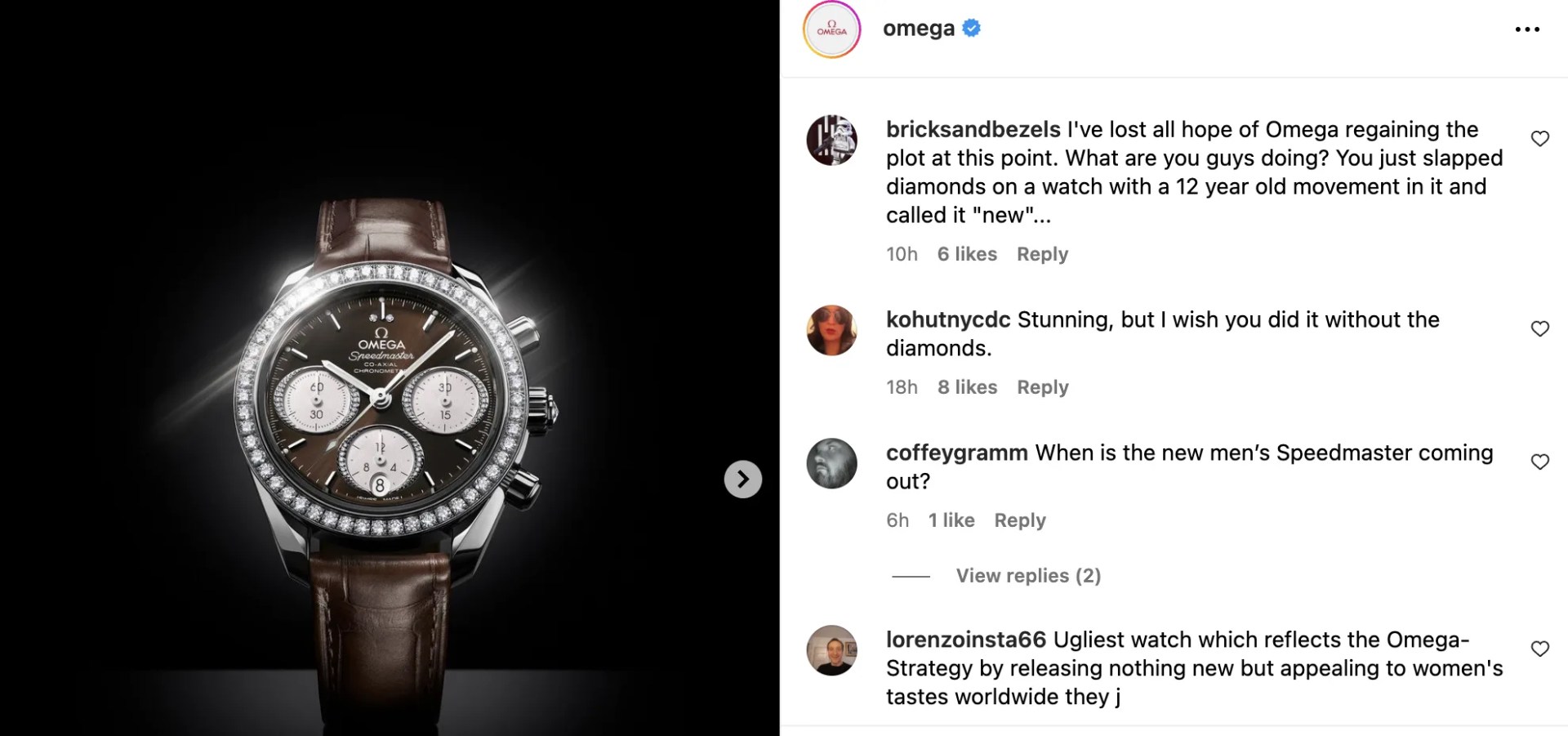 screenshot of an omega instagram post