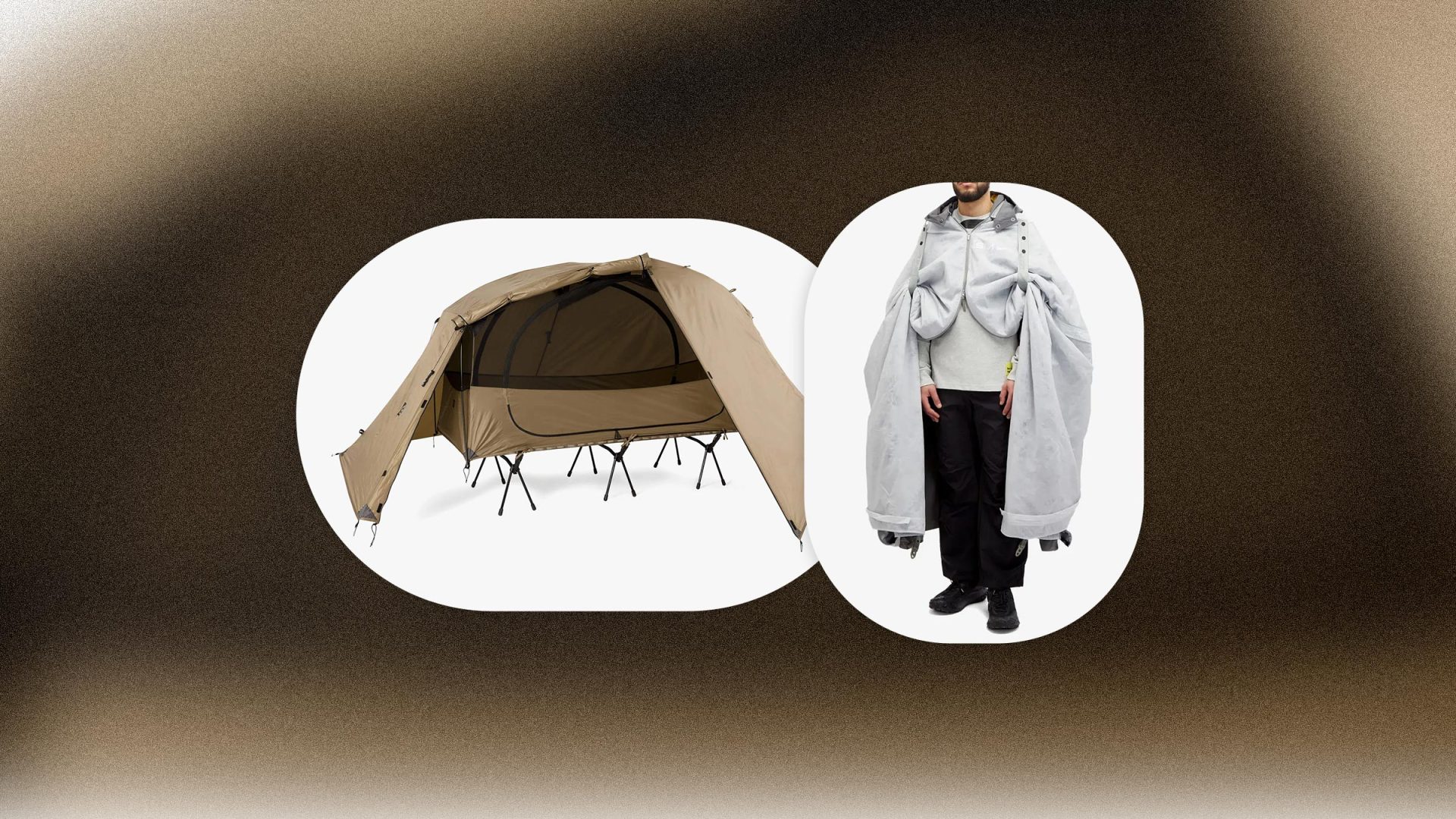 tent and parka in white bubbles