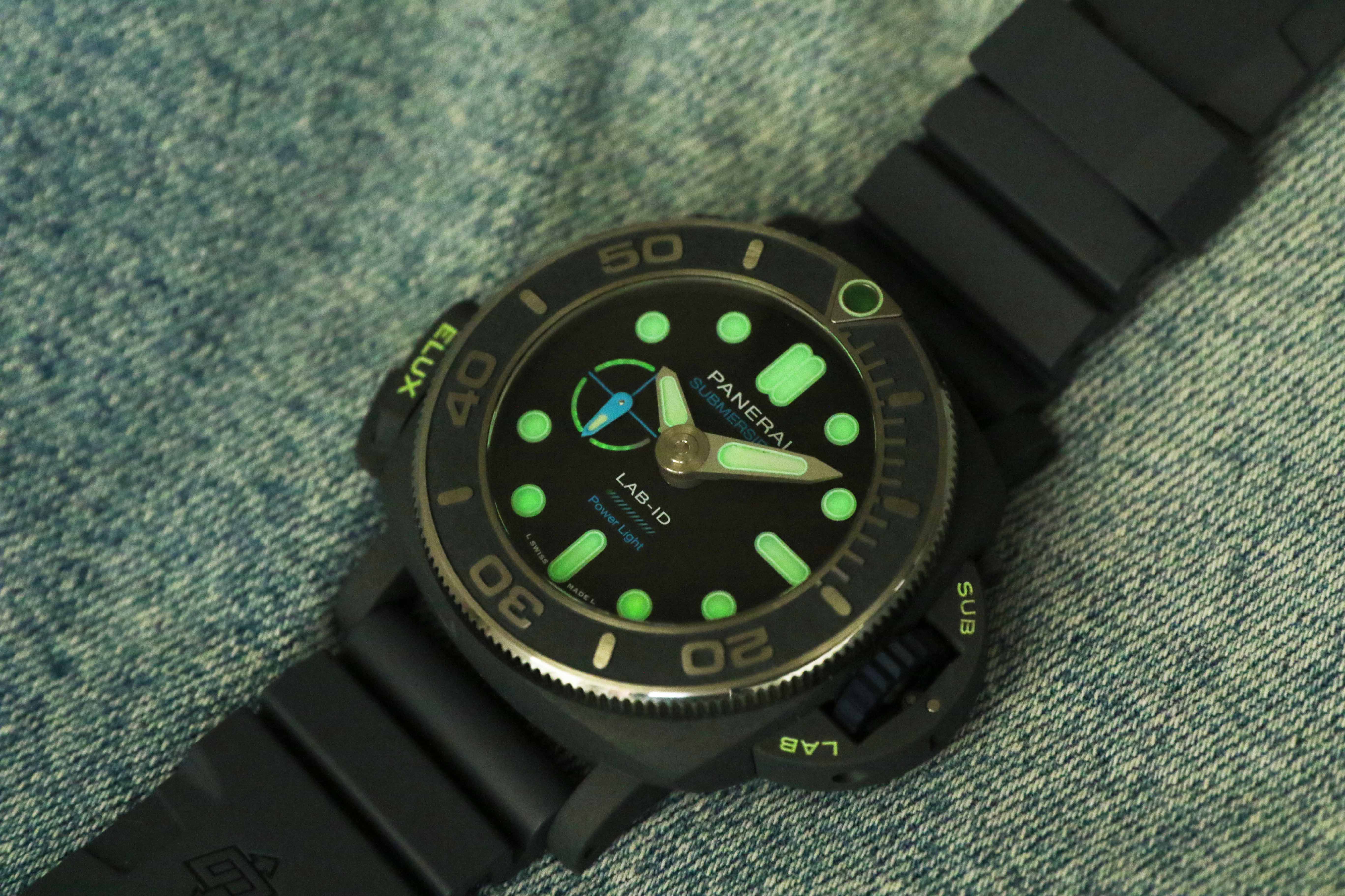 panerai dive watch glows on denim