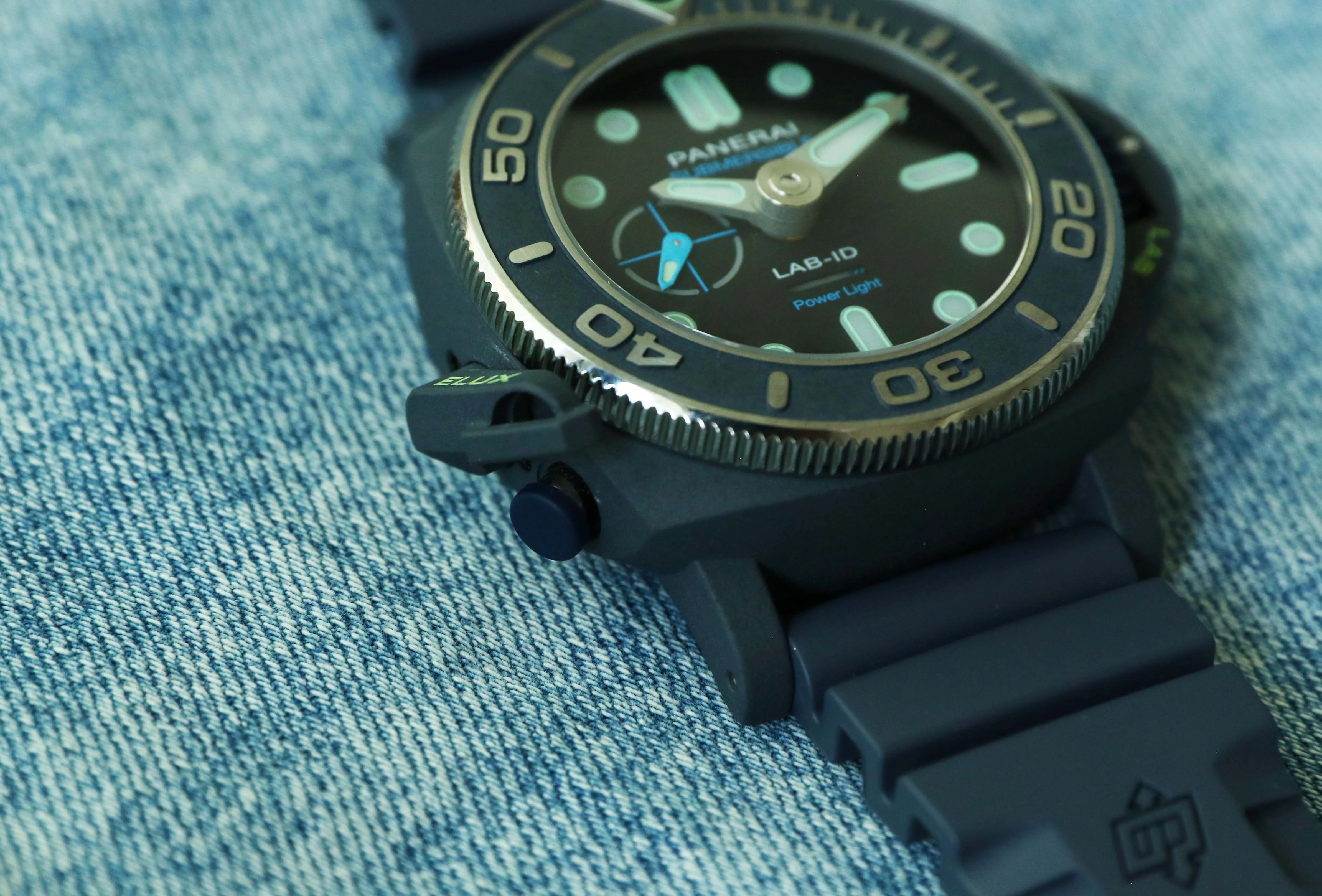 panerai dive watch on denim