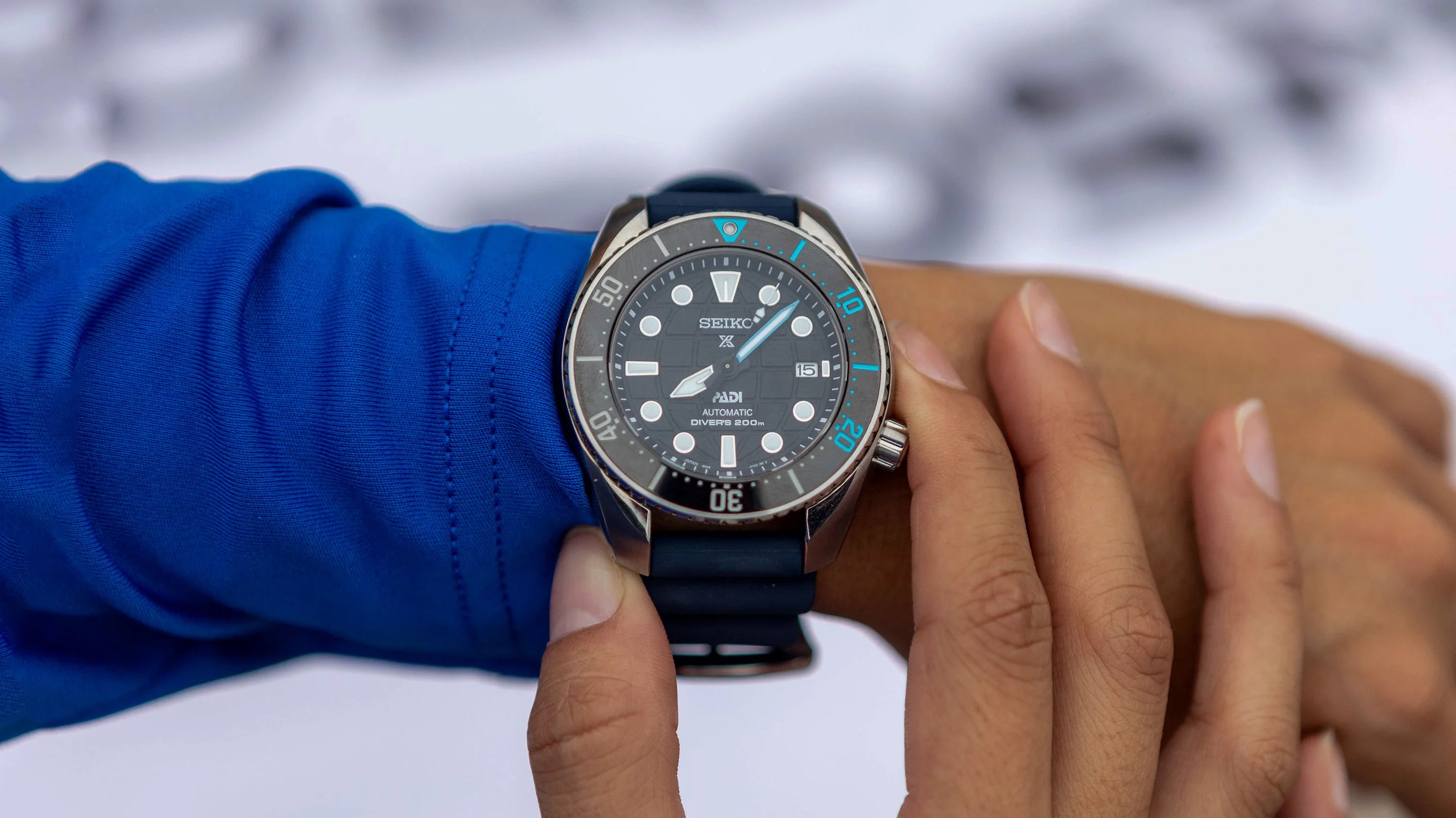 Looking at watch on wrist