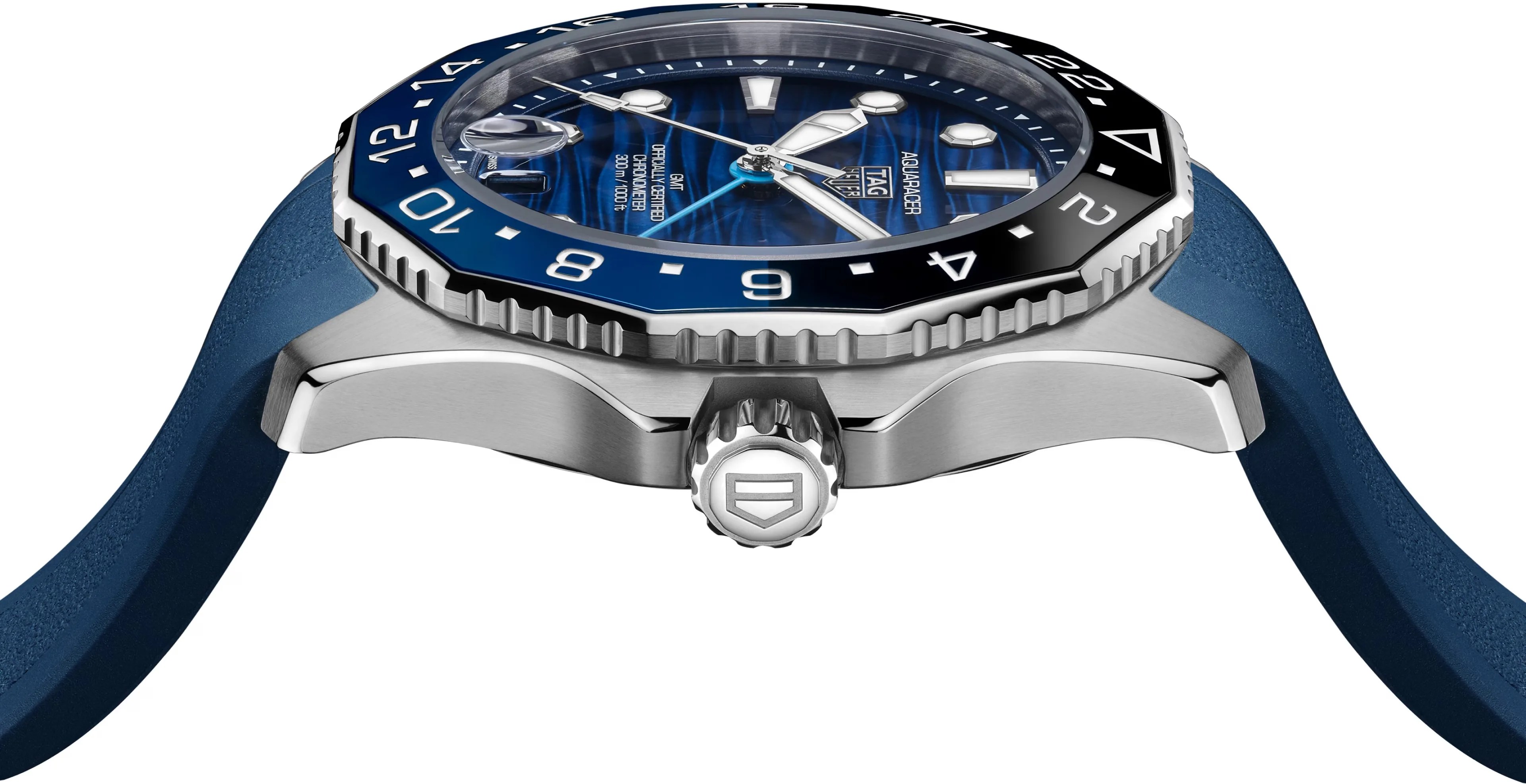 tag heuer gmt watch seen from the side