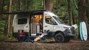 tiffin camper van in the woods