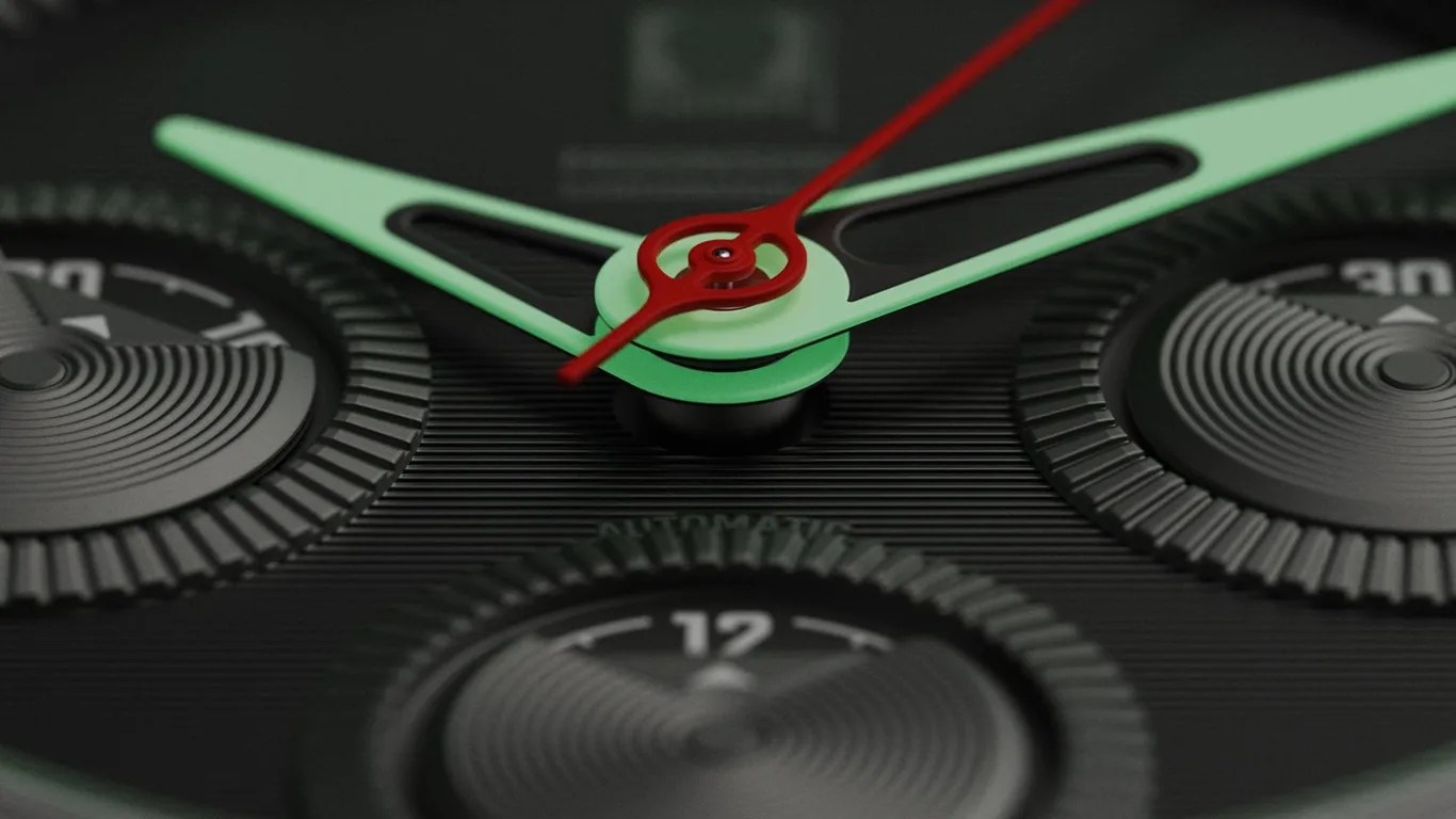 closeup of an isotope watch dial