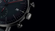 closeup of a black junghans watch