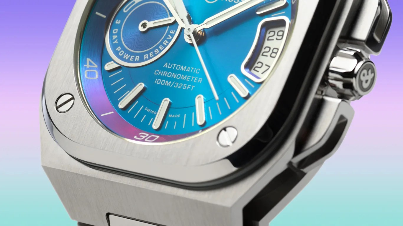 bell and ross watch closeup against a colorful background