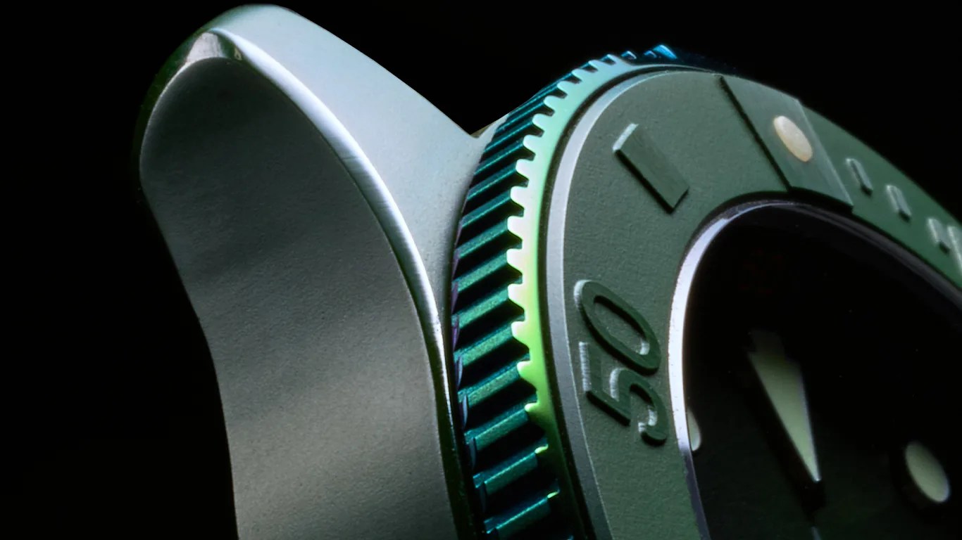 closeup of a bremont dive watch bezel